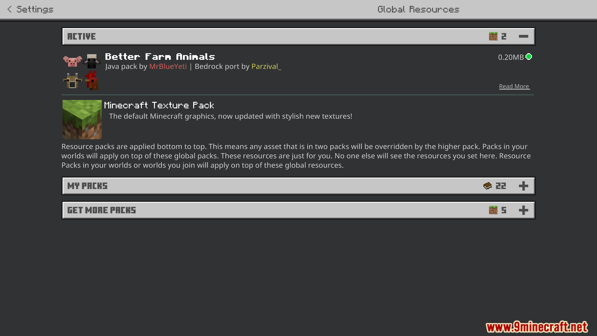 minecraft settings menu showing the active better farm animals texture pack