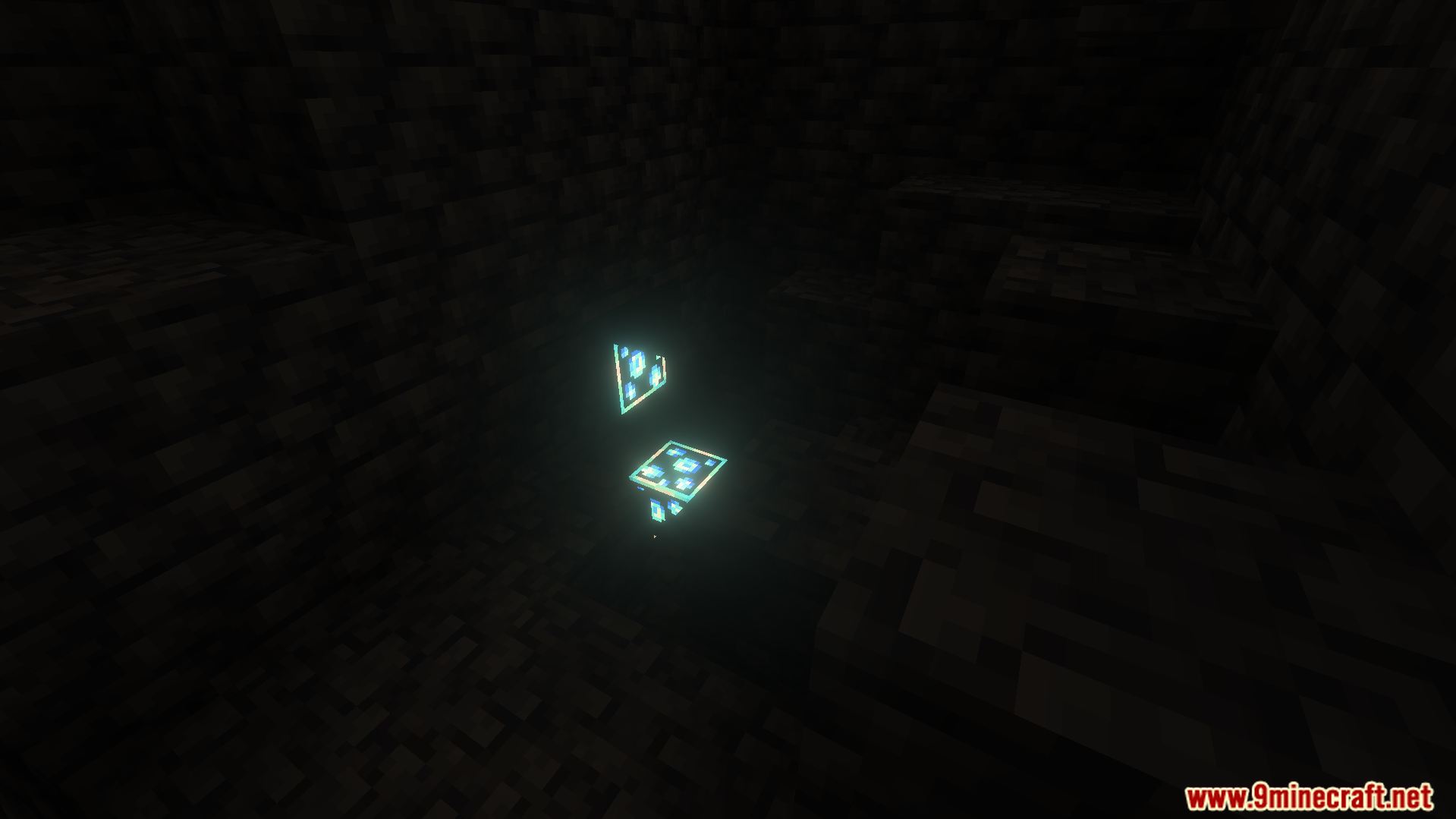 Better Glowing Ores Texture Pack Screenshot 7 Glowing diamond ores in a dark cave environment