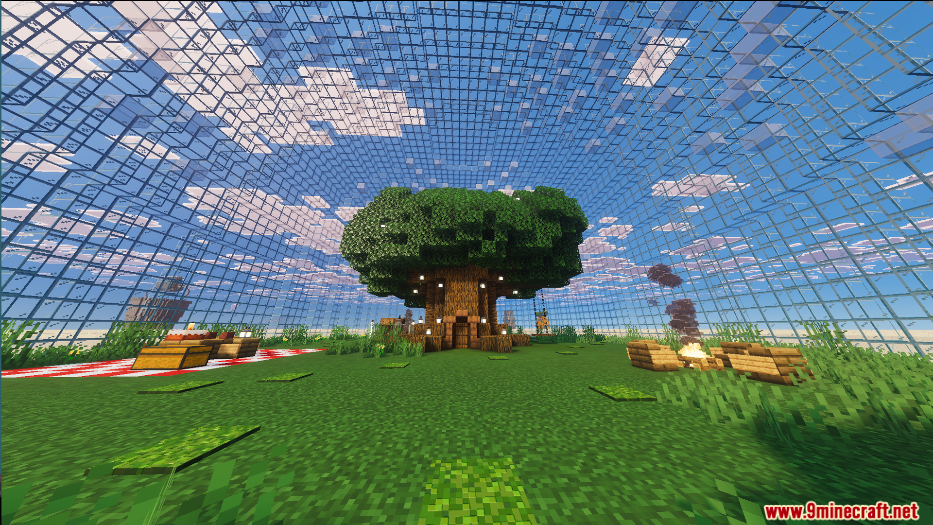 A large tree inside the glass dome house belonging to Sandy Cheeks