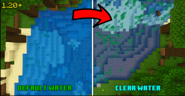 Clear Water Texture Pack (26.x, 1.21) – Night Vision, Support RenderDragon