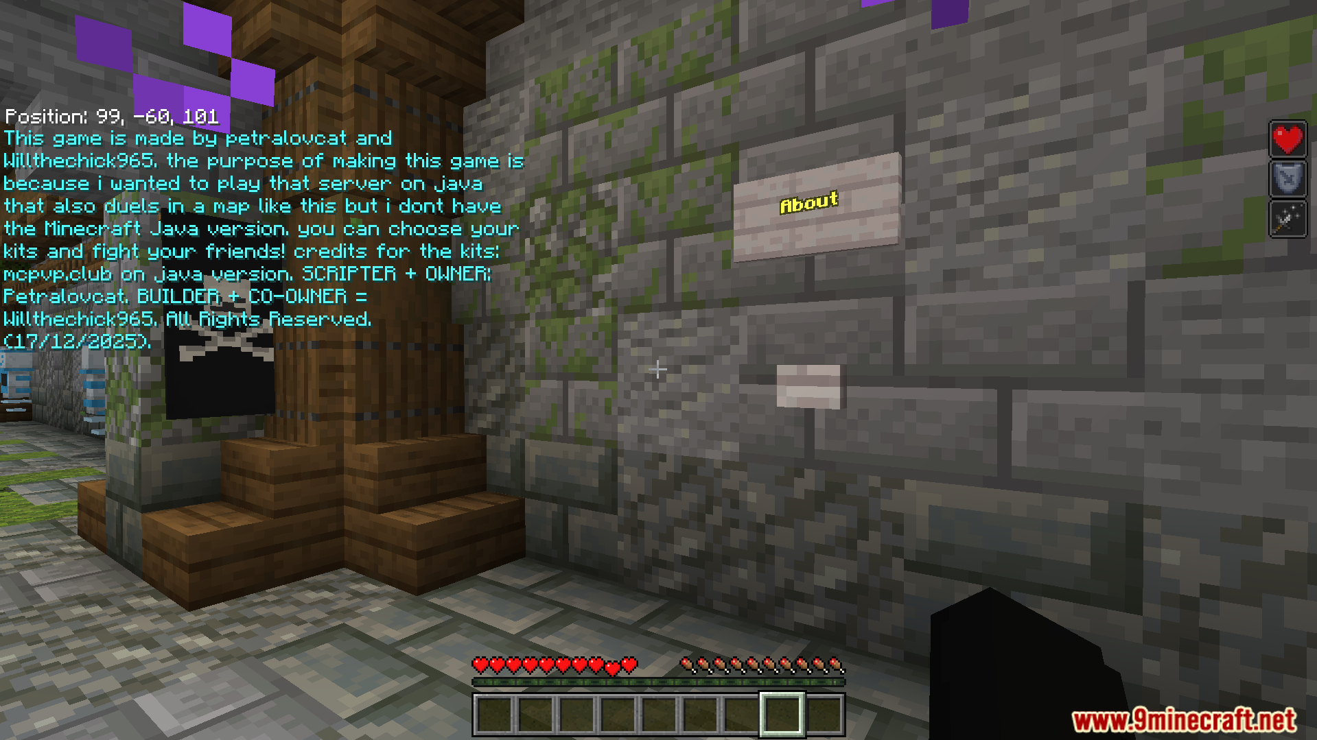 Colosseum Pvp Map Screenshot 1 A sign explains the map's purpose and gives creator credits