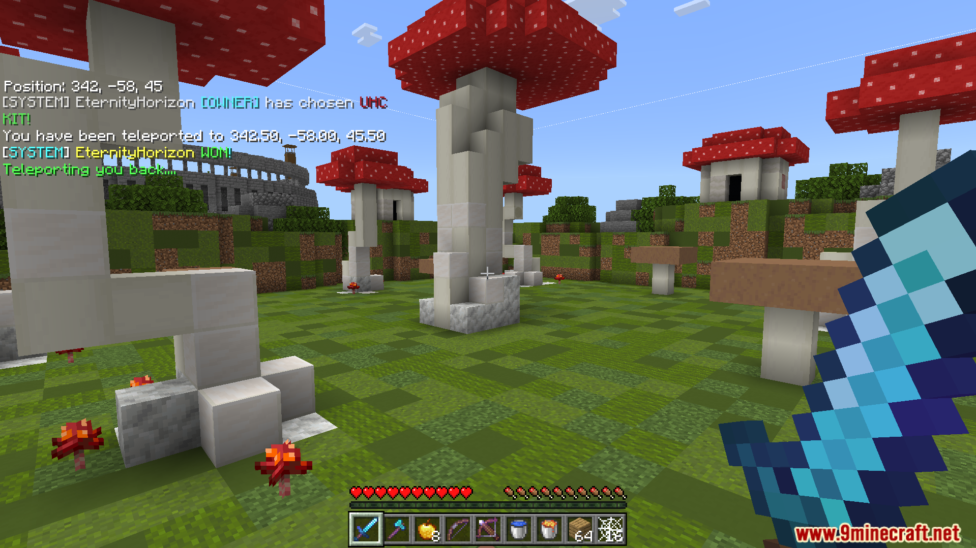 Colosseum Pvp Map Screenshot 7 A player stands in a mushroom biome after a PvP match