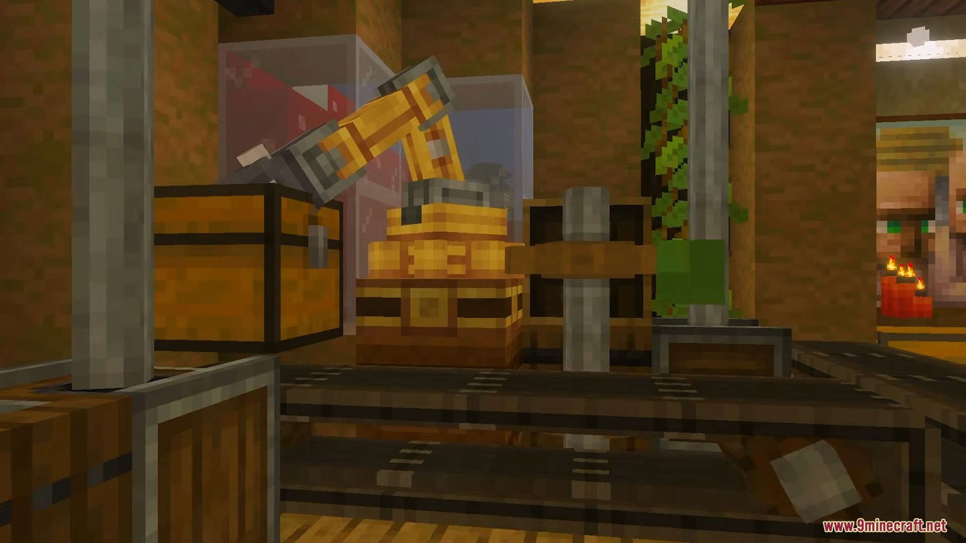 Create Bedrock Addon Screenshot 7 Automated factory setup featuring a mechanical arm and conveyor belt system