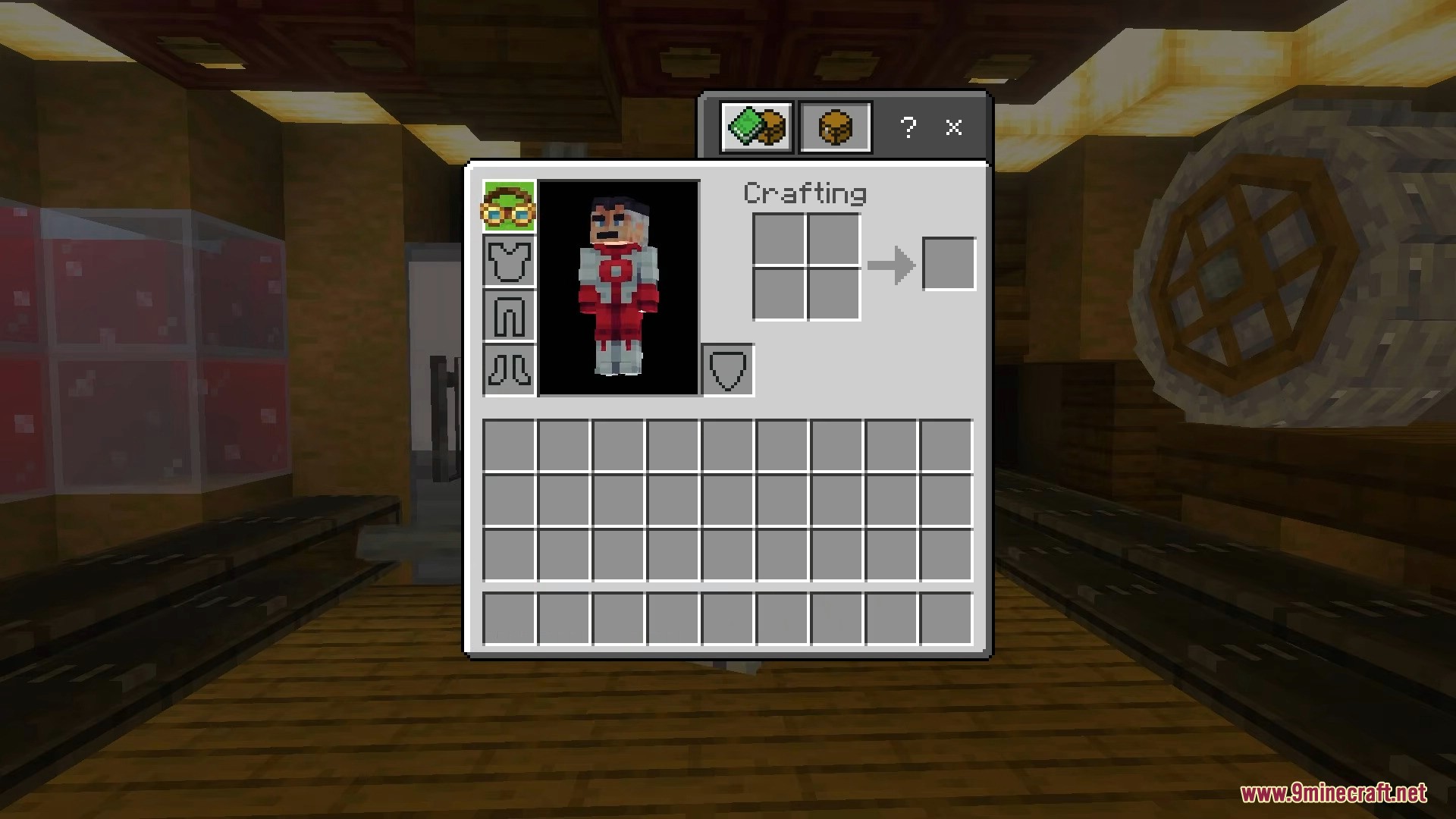Create Bedrock Addon Screenshot 12 Player inventory showing character wearing engineer goggles near a cogwheel