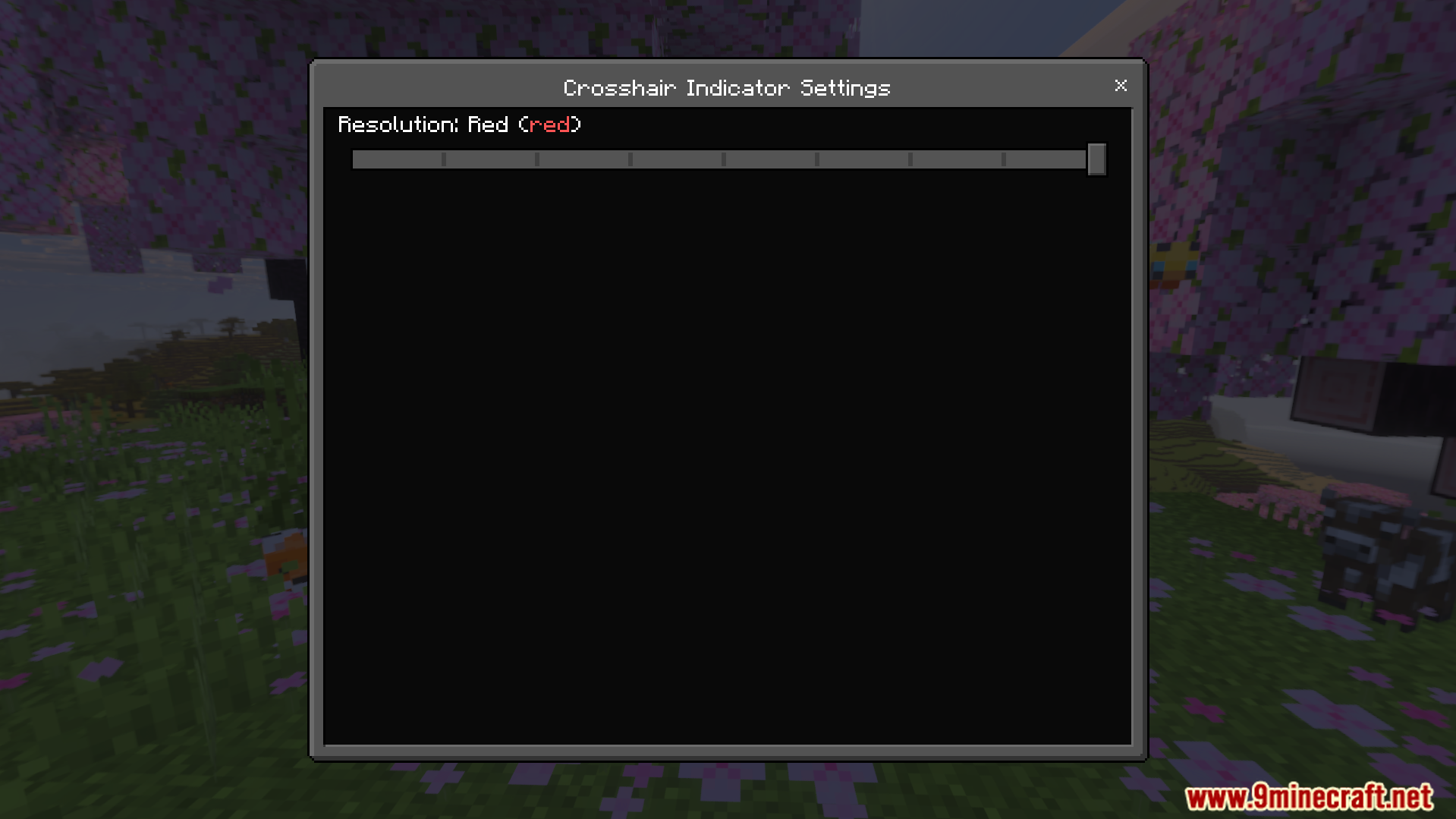 Crosshair Indicator Texture Pack Screenshot 2 Settings window with a slider to adjust the red crosshair resolution