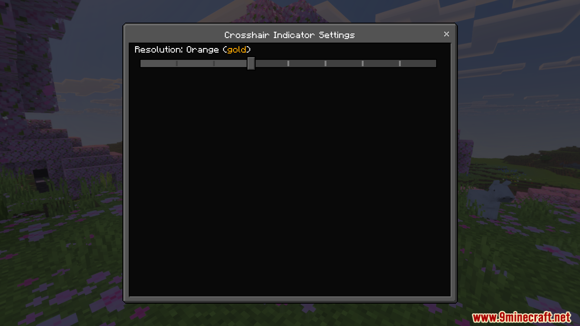 Crosshair Indicator Texture Pack Screenshot 5 Crosshair Indicator Settings menu showing a slider for orange gold resolution options