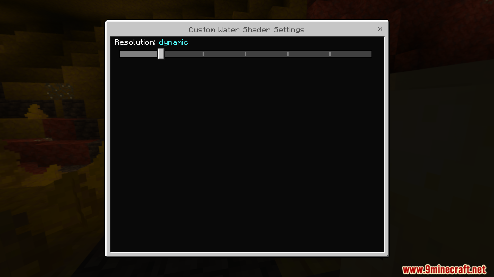 Custom Water Shader settings menu with a slider to choose water styles