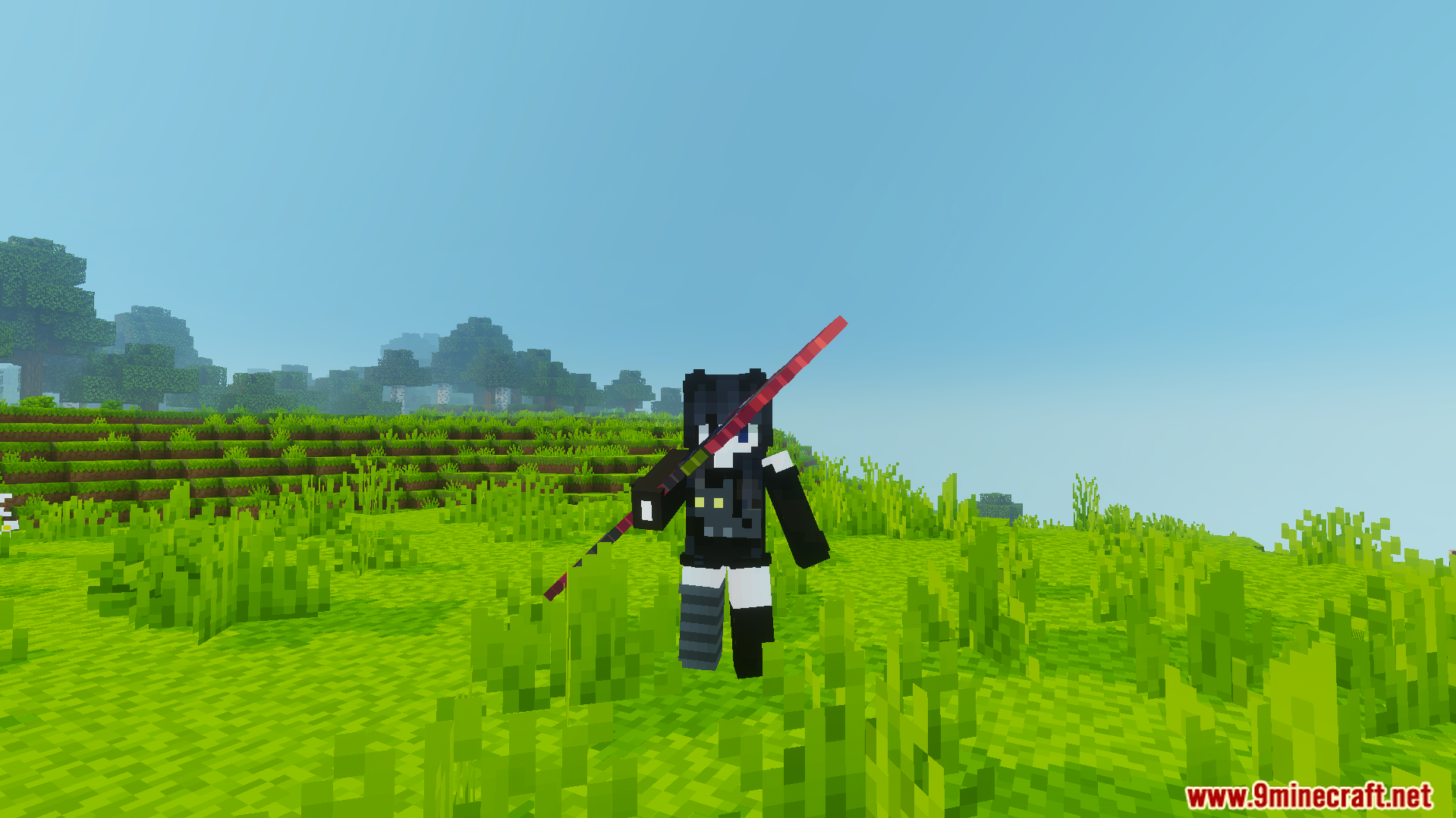 Cviko Fire Sea Tools Texture Pack Screenshot 3 Player holding a long red spear in a grassy field