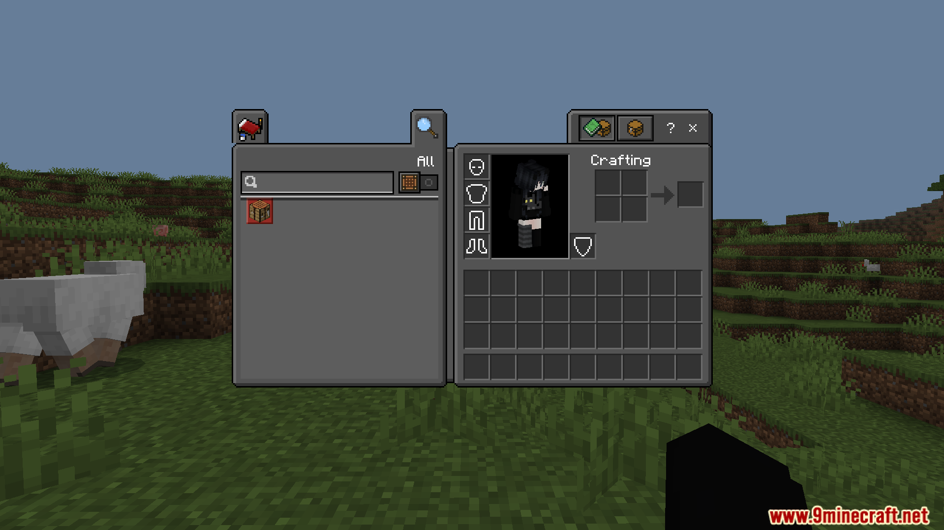 The player inventory screen features a dark grey theme for better visibility