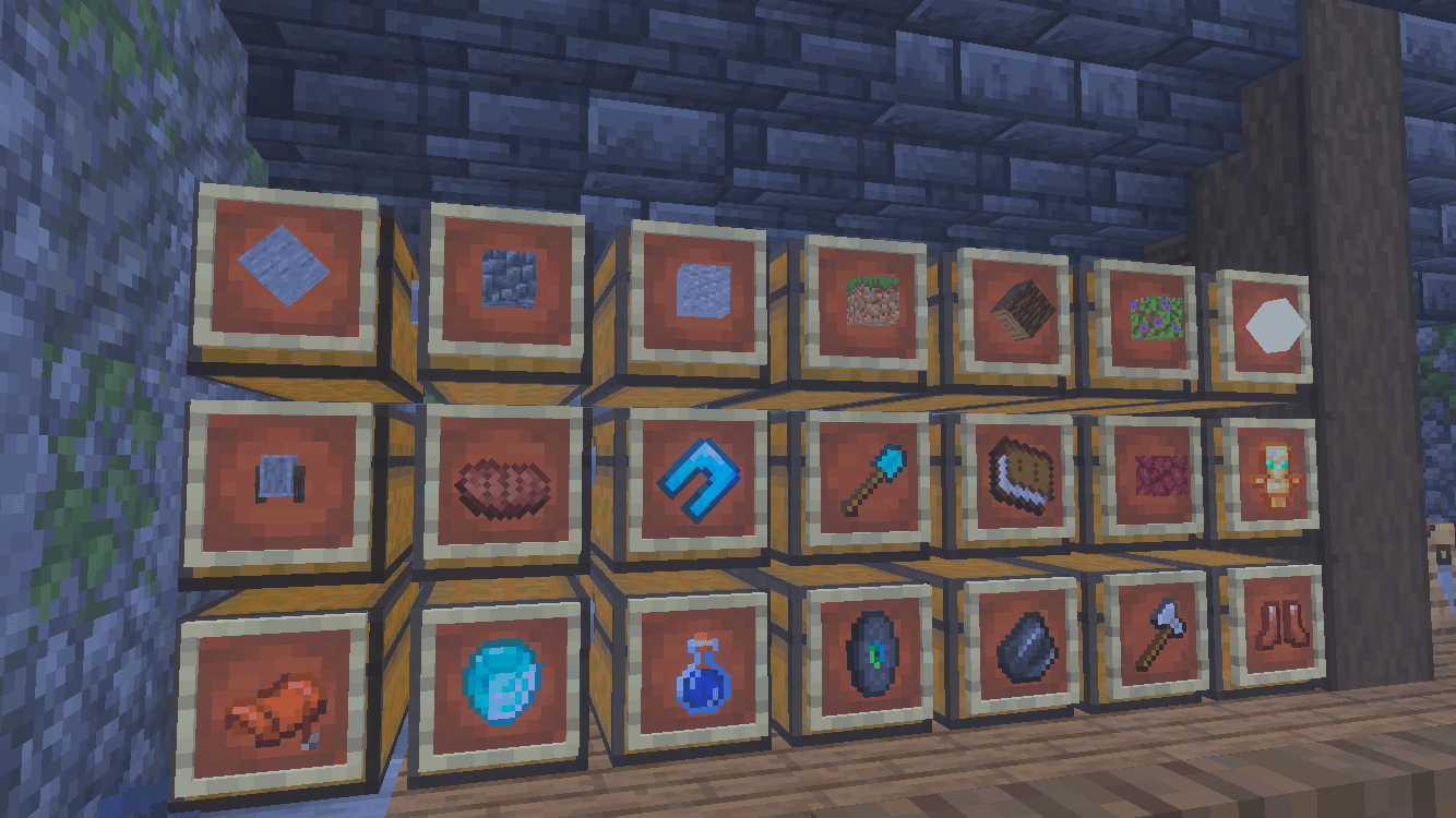A 250 Days Bakuthebuilder Map Screenshot 3 Wall of chests with item frames for organized item storage