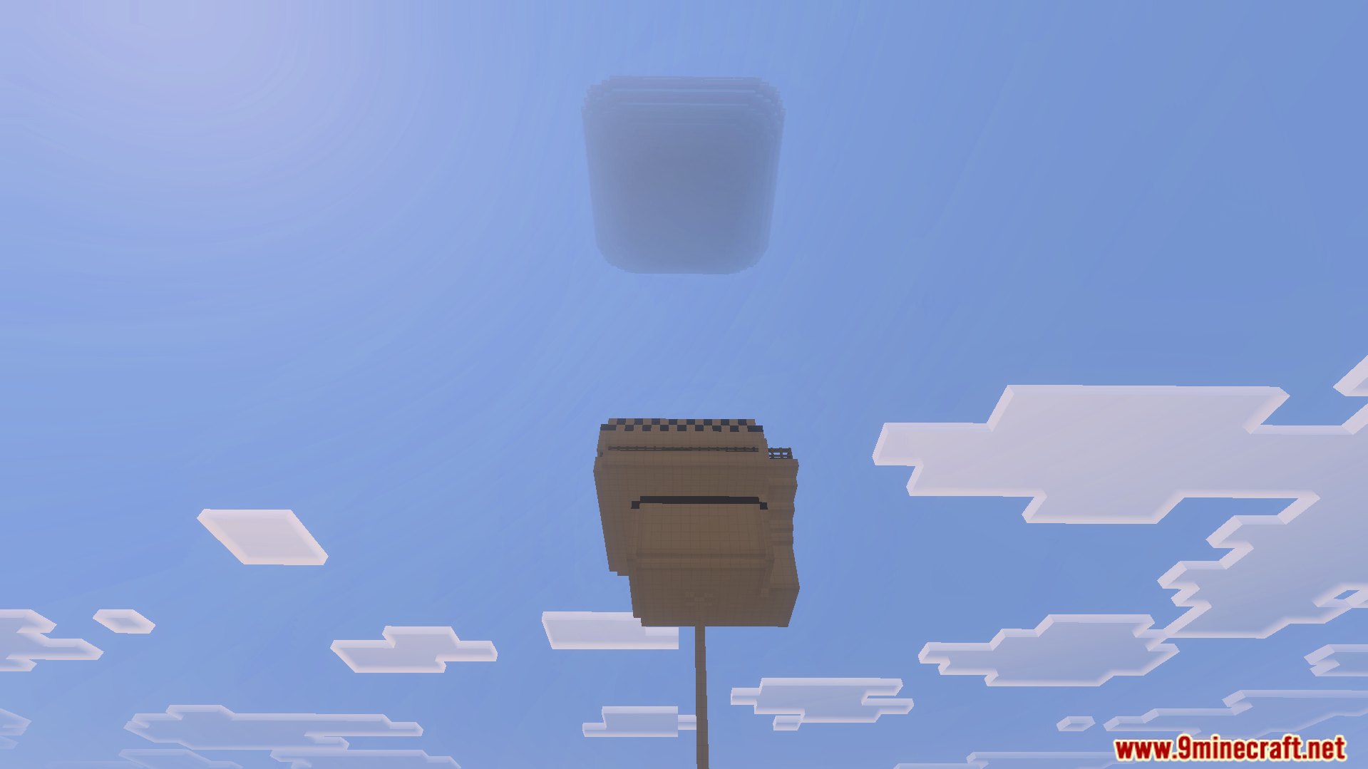 Dragon Block C Ultimate Addon Screenshot 1 A tall tower reaching towards a floating platform in the clear blue sky