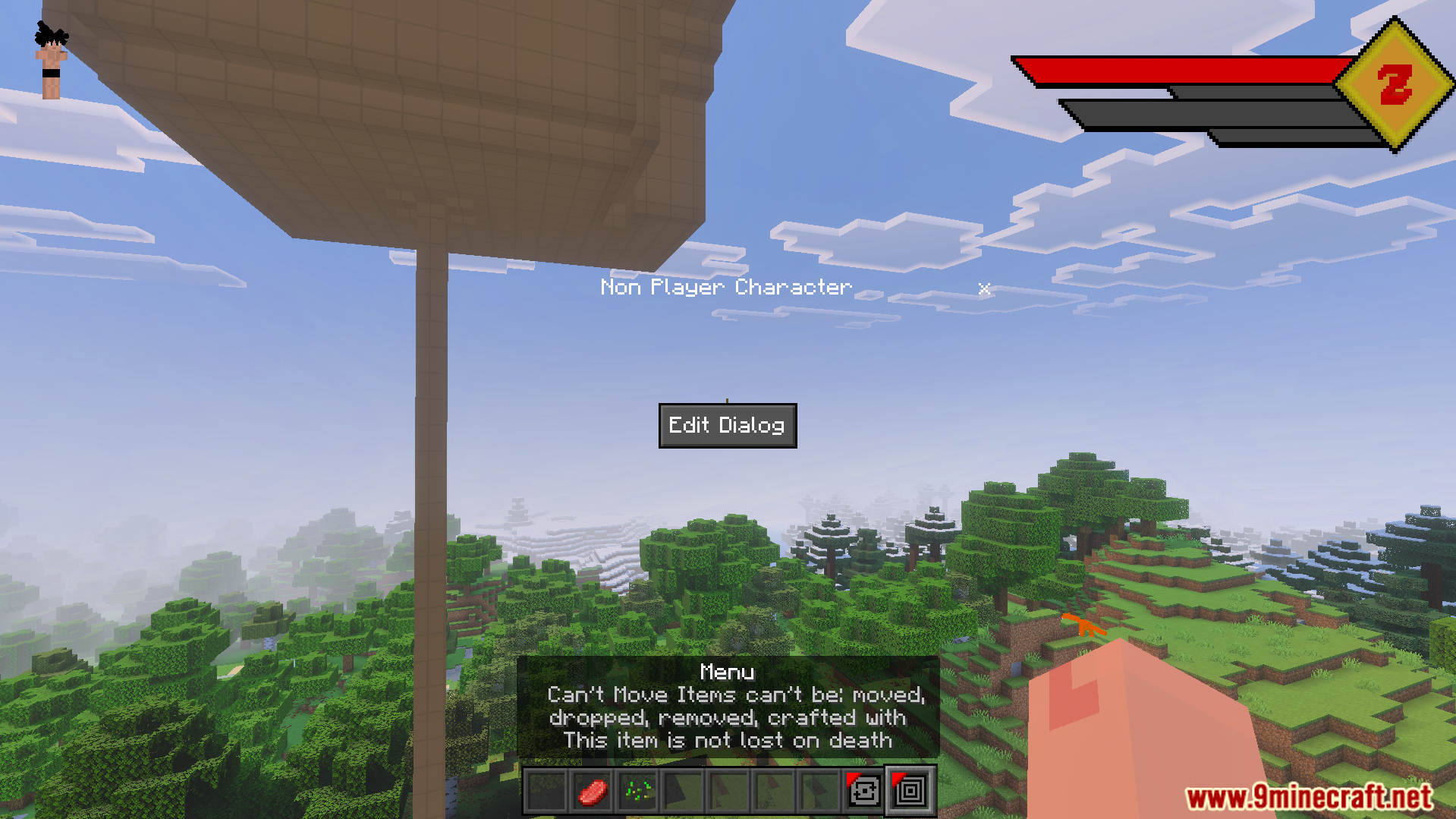 Dragon Block C Ultimate Addon Screenshot 2 Custom HUD showing health and ki levels while looking at a floating structure