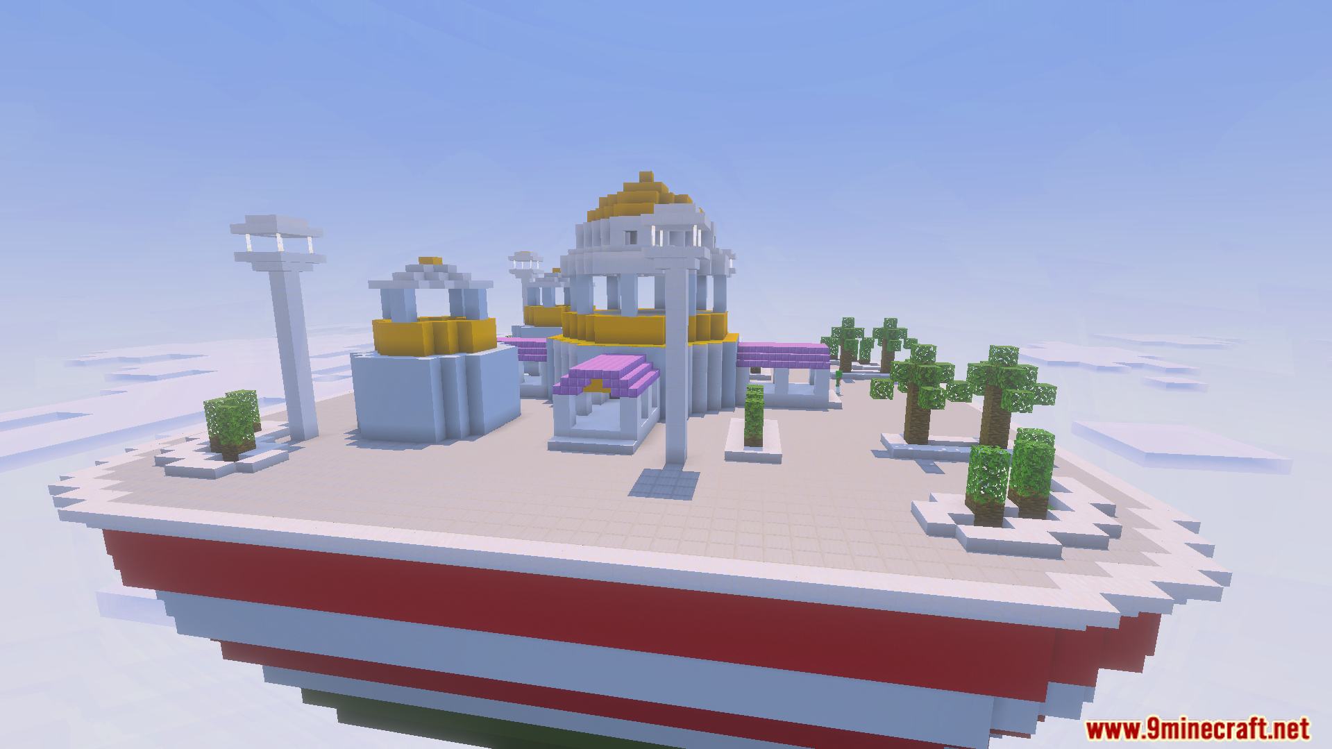 Dragon Block C Ultimate Addon Screenshot 6 A floating Kami Lookout platform with white buildings and palm trees