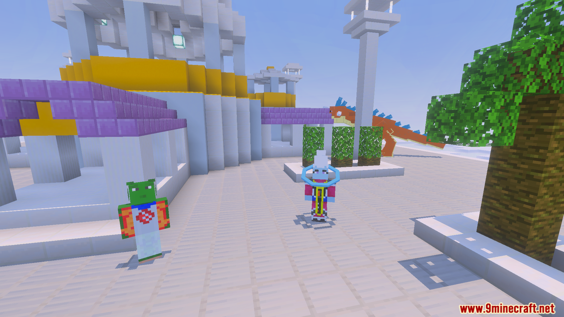 Dragon Block C Ultimate Addon Screenshot 10 Characters standing in a courtyard with a large dragon in the background