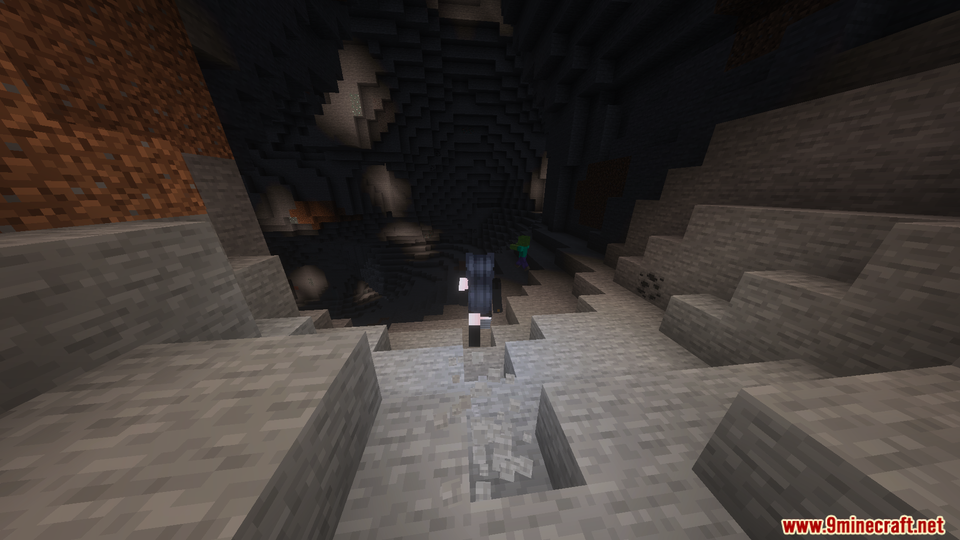 Dynamic Light Offhand Addon Screenshot 4 A character walks through a dark cave with a torch in their offhand