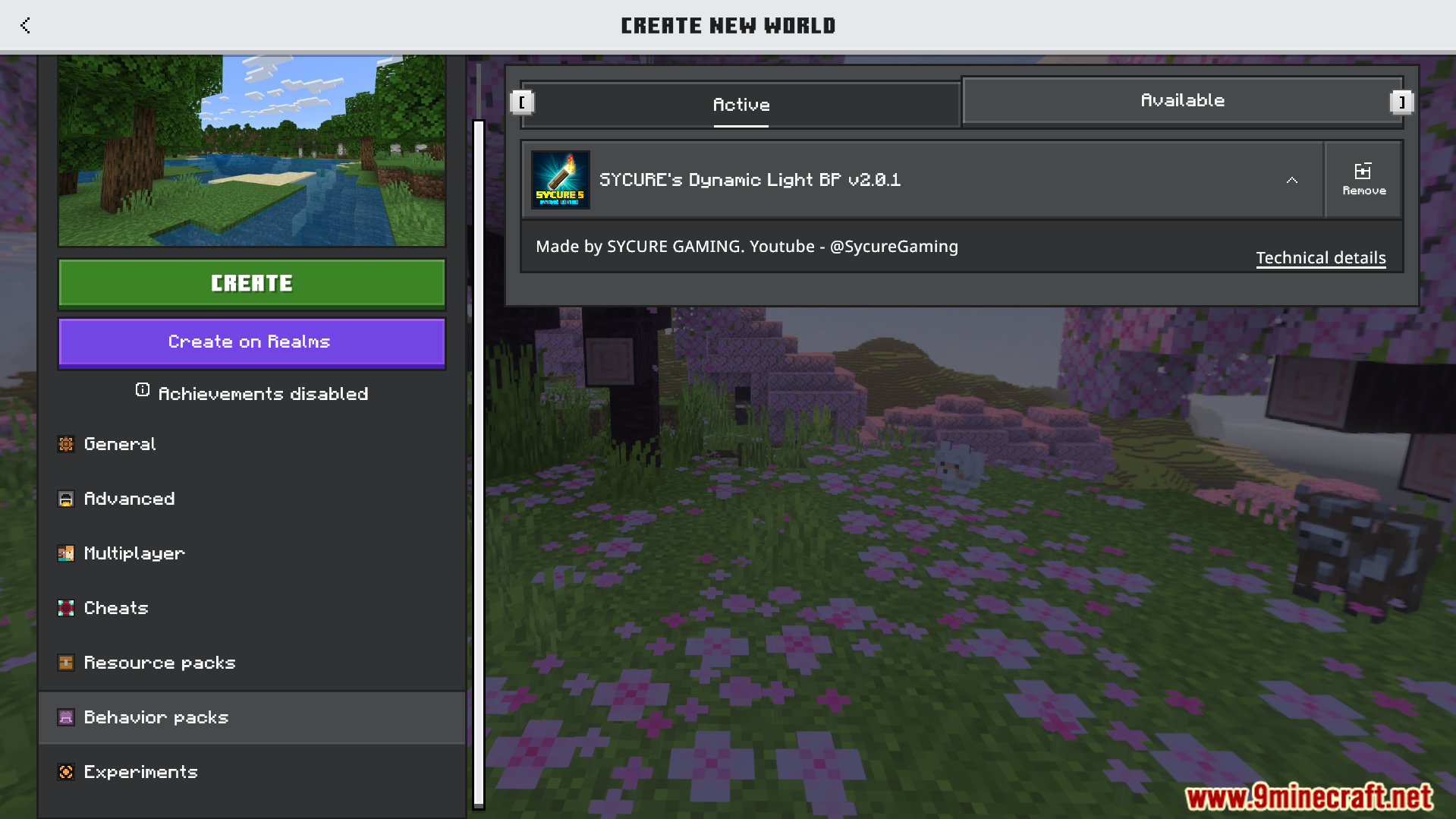 Dynamic Lighting and Offhand Addon Screenshot 1 Activating the dynamic lighting and offhand addon in the behavior packs menu