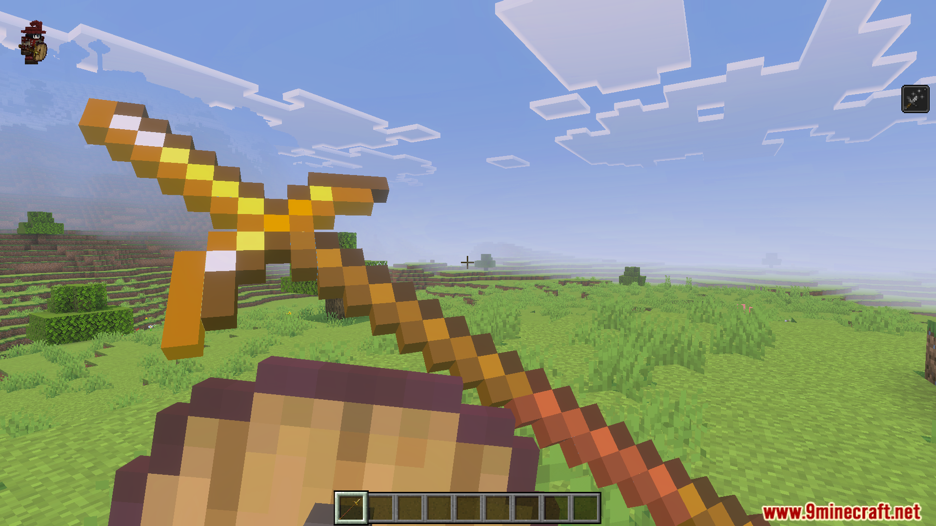 Epic Knights Plus Addon Screenshot 4 First person view of a player holding a golden spear and shield