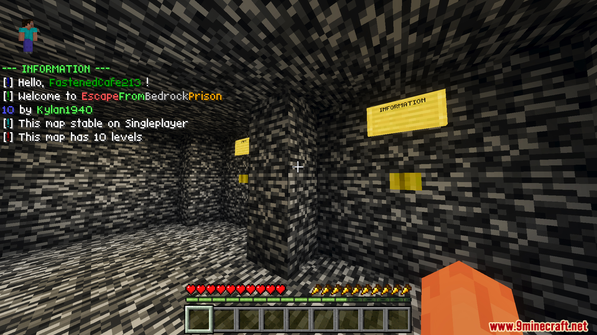 Escape from Bedrock Prison 10 the Last Journeys Map Screenshot 13 Player in a bedrock room starting the Escape From Bedrock Prison map