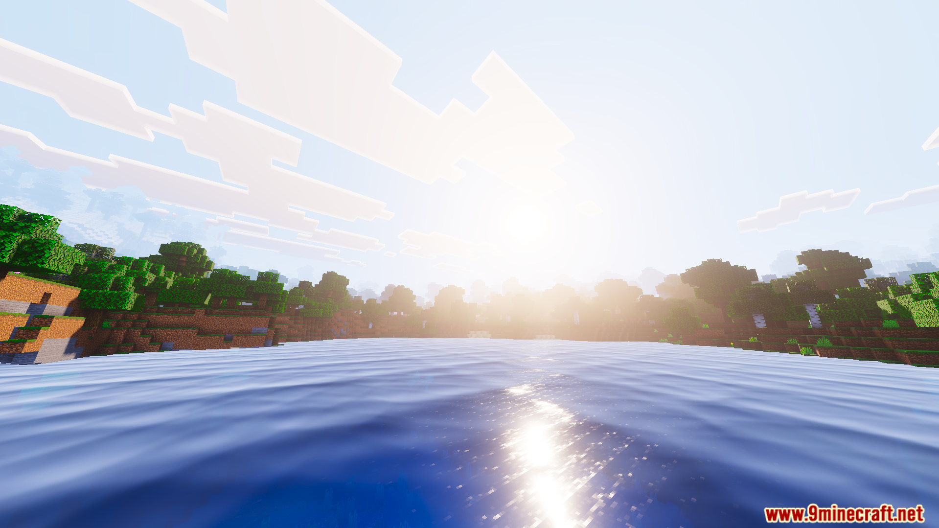 Ethereal Mystic Shader Screenshot 7 Bright sun shining over a lake with animated water and realistic reflections