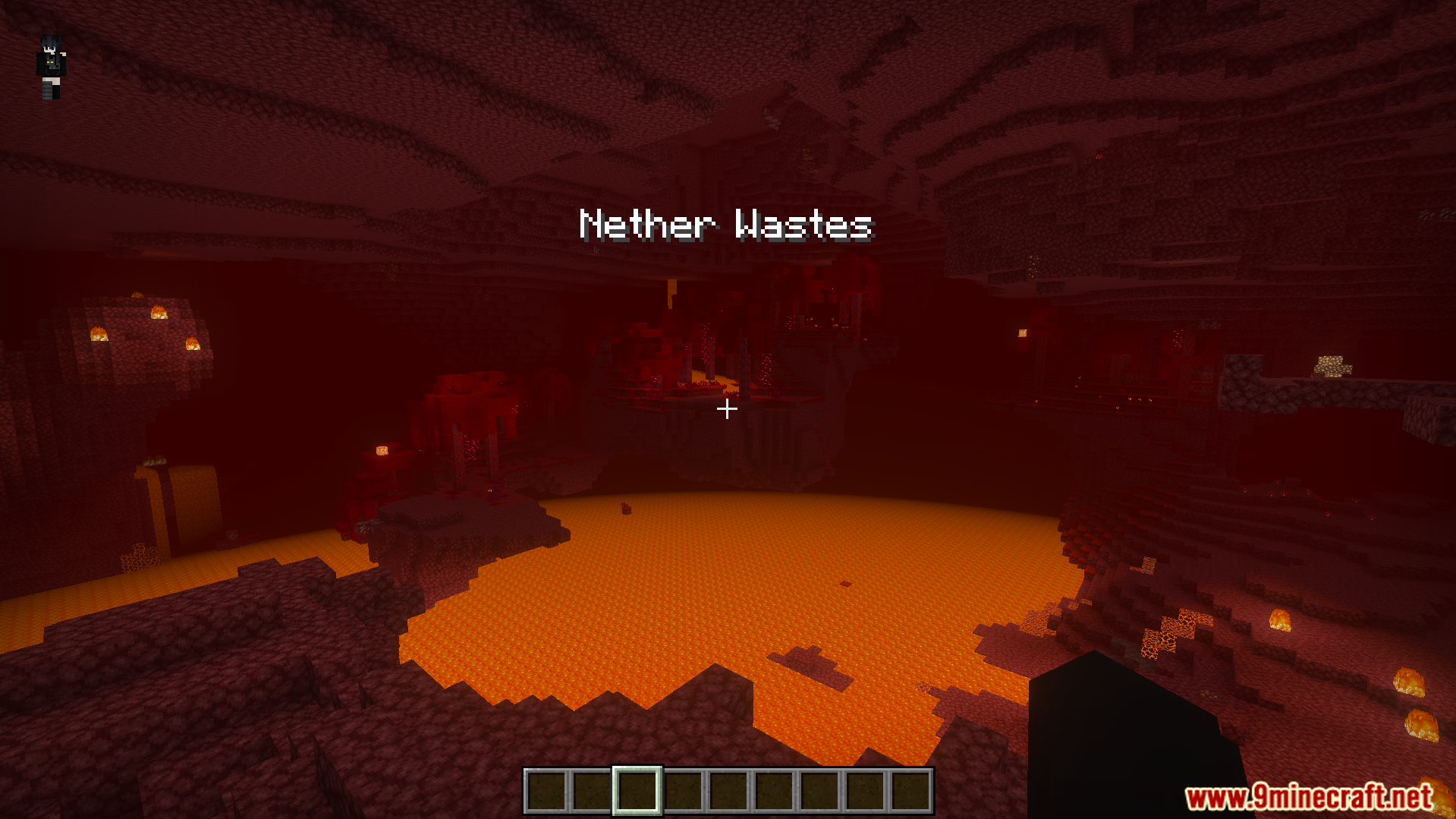 Explorers Title Addon shows the name of the Nether Wastes biome on screen