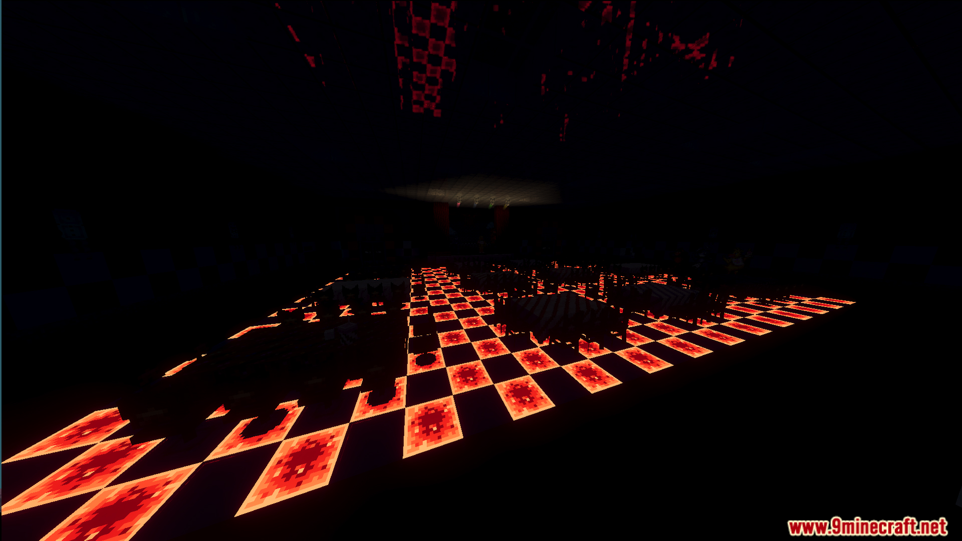 Fazbears Pizzeria Horror OFv2 Map showing a dark room with glowing floor tiles