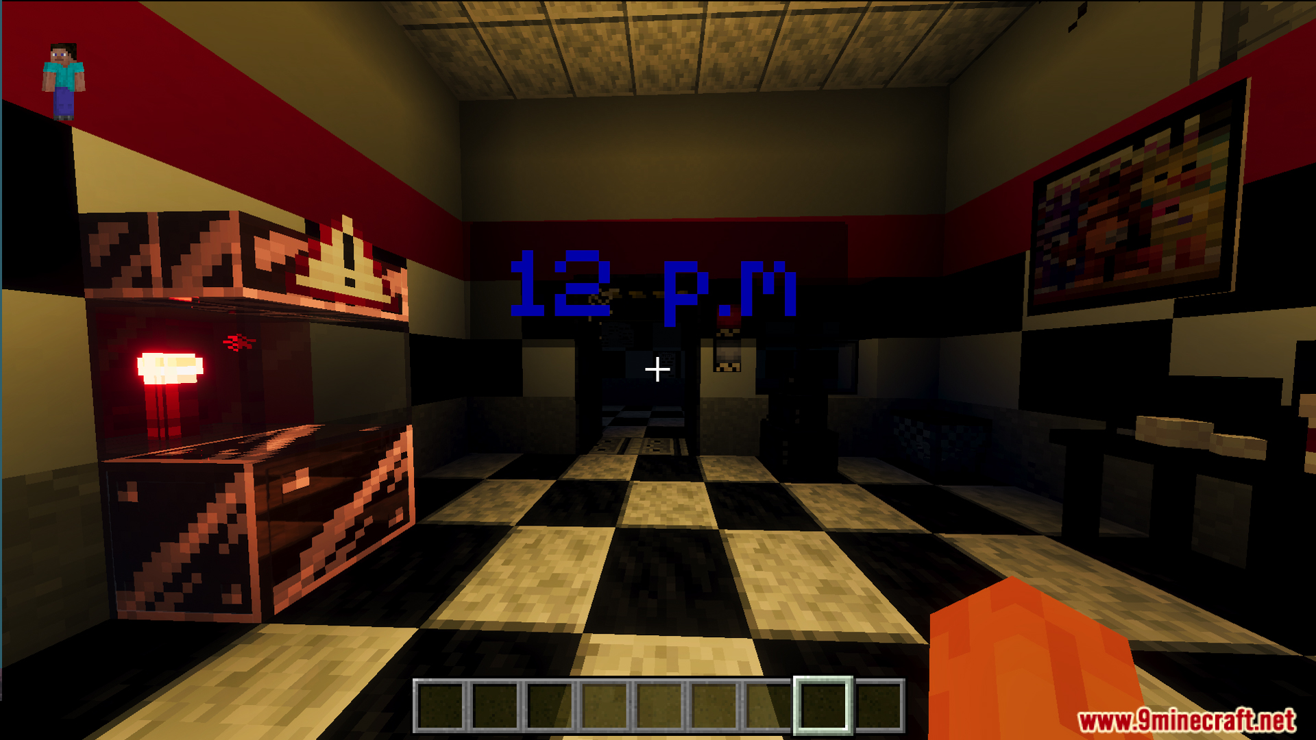 Fazbears Pizzeria Horror map showing a dark security office with a digital clock