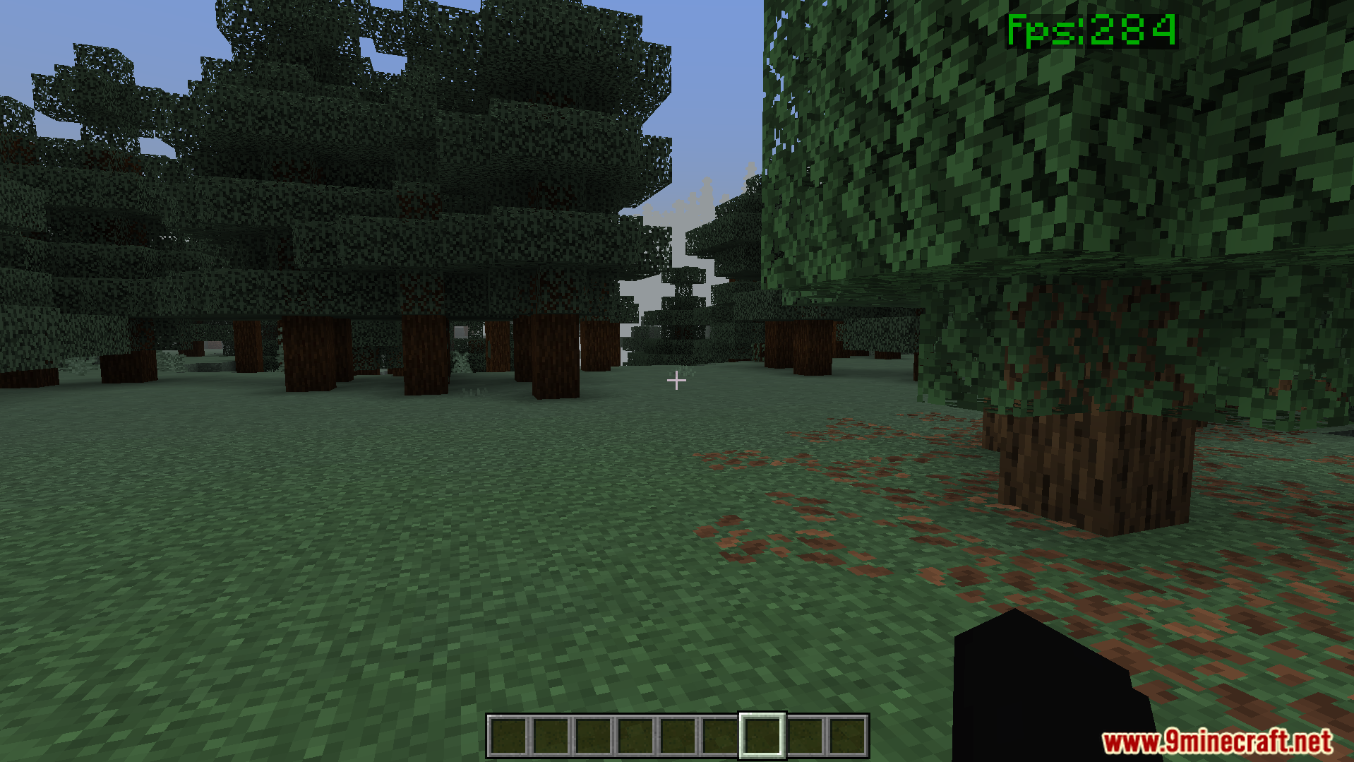 player view showing high frame rate counter in a standard minecraft forest biome