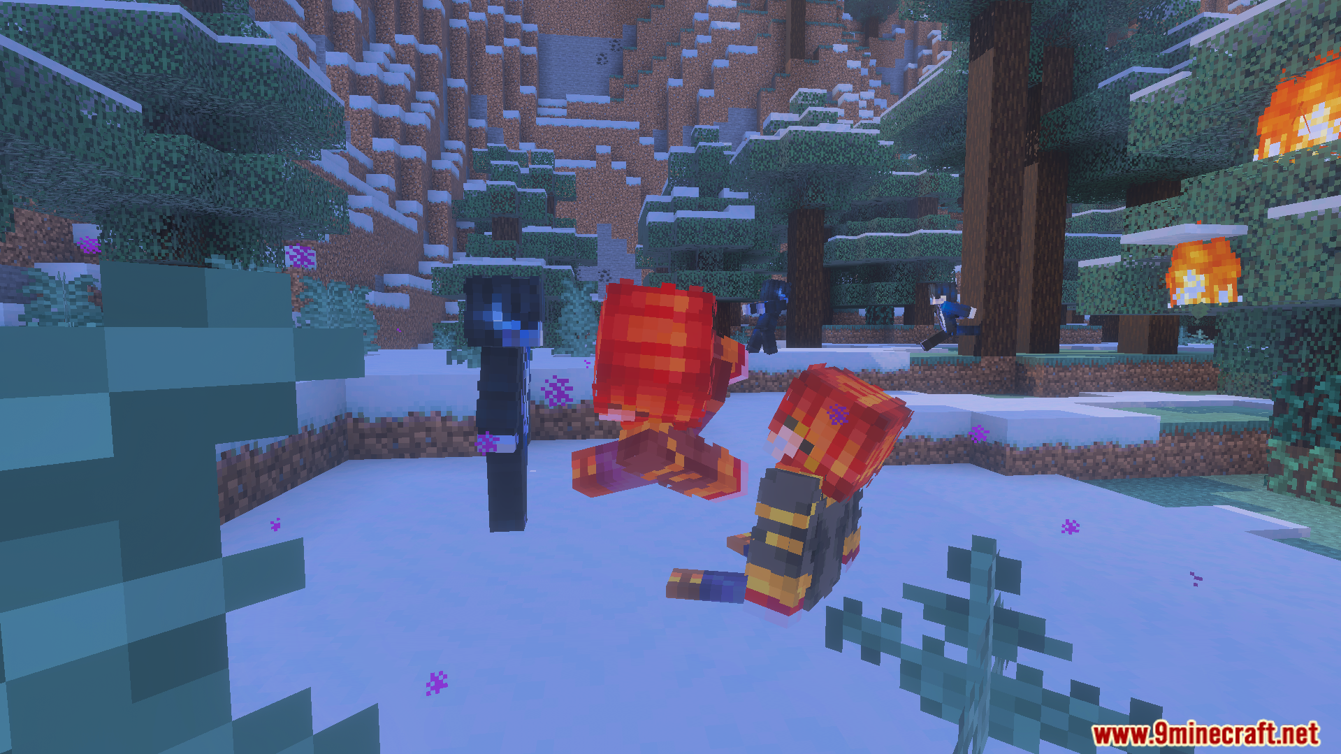 Choi Jong In using magic abilities to shoot fireballs at enemies in Minecraft