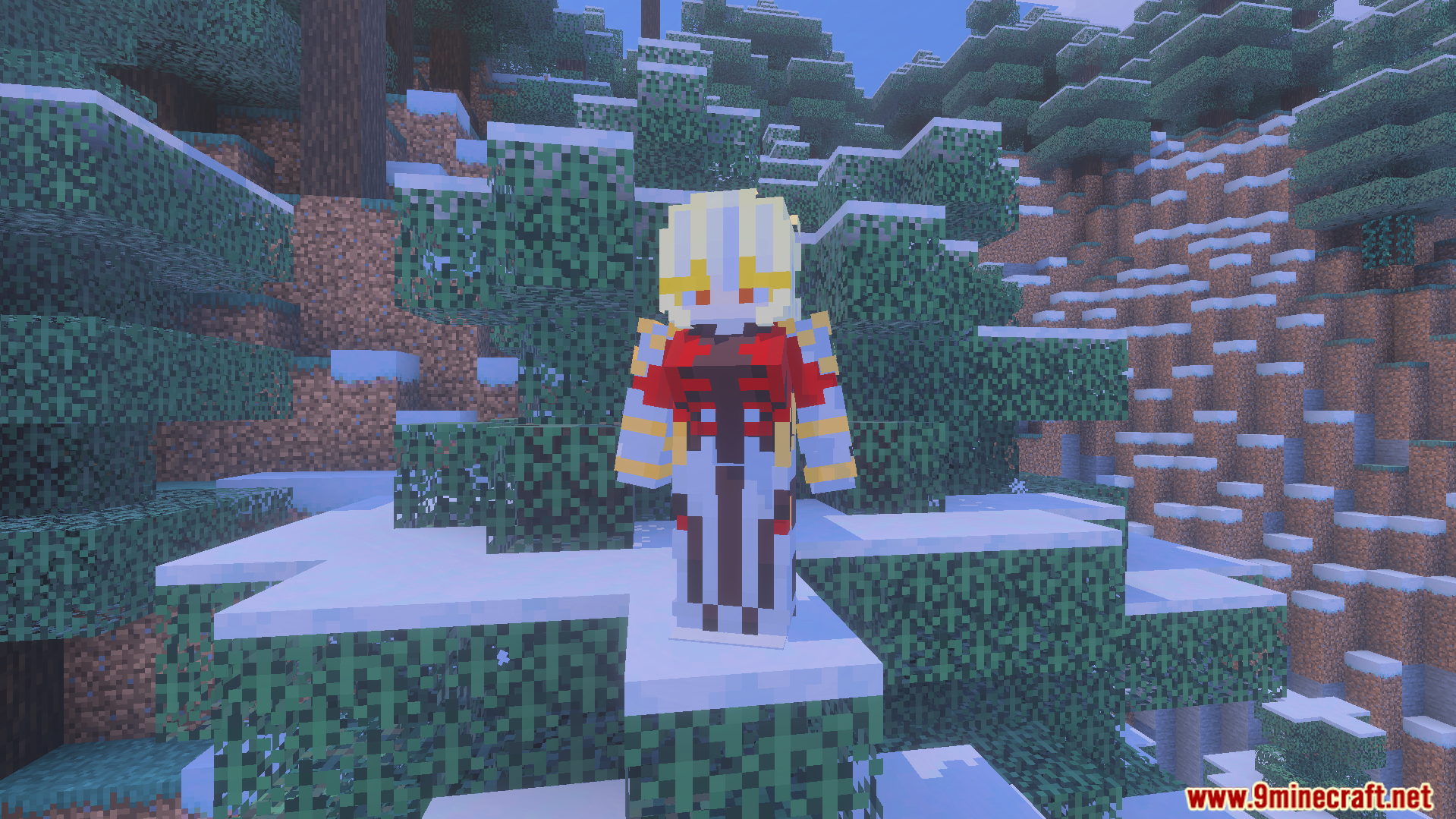 Custom Cha Hae In character skin standing on a snowy spruce tree