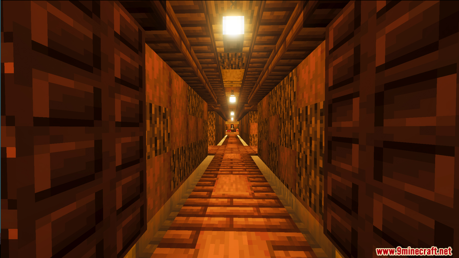 God Tree House Map Screenshot 2 A long wooden hallway inside the tree trunk with warm lantern lighting