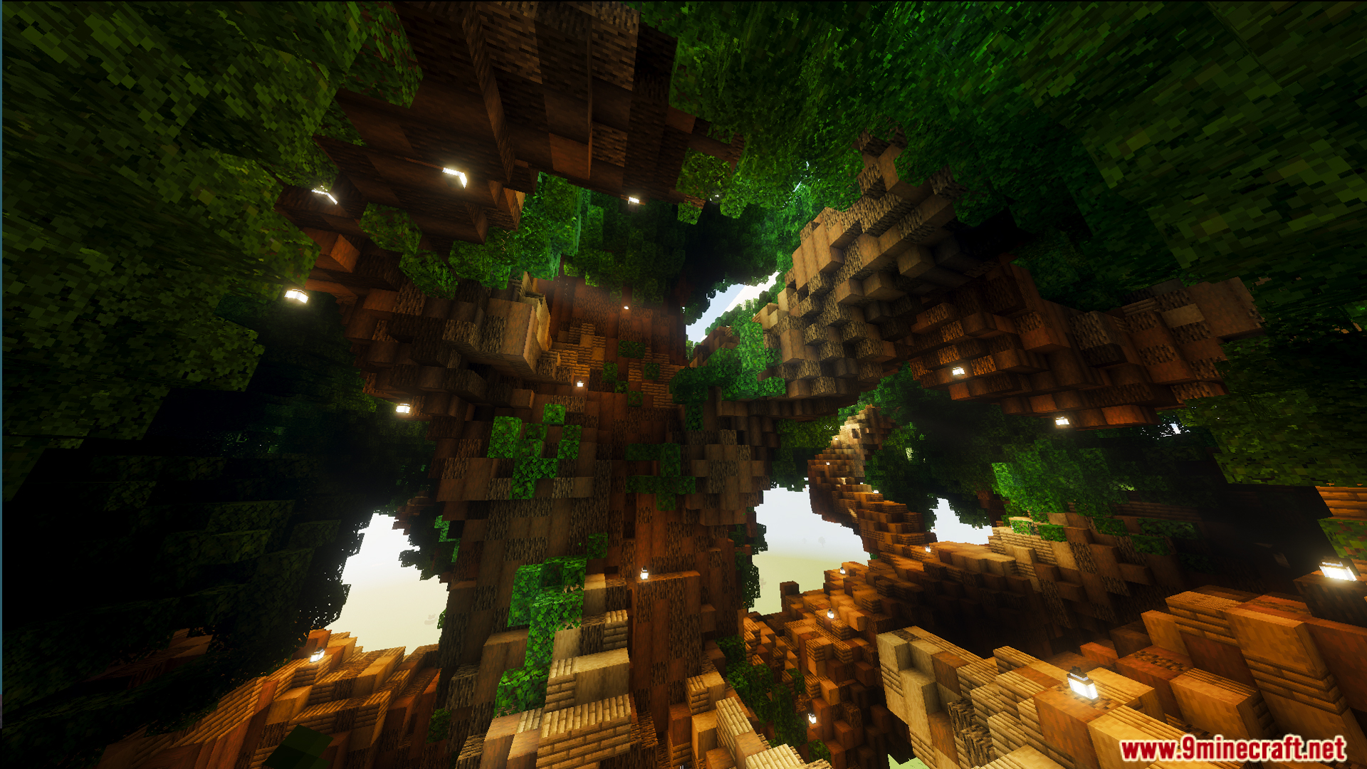 God Tree House Map Screenshot 11 Detailed interior of a massive oak tree with stairs and glowing lanterns