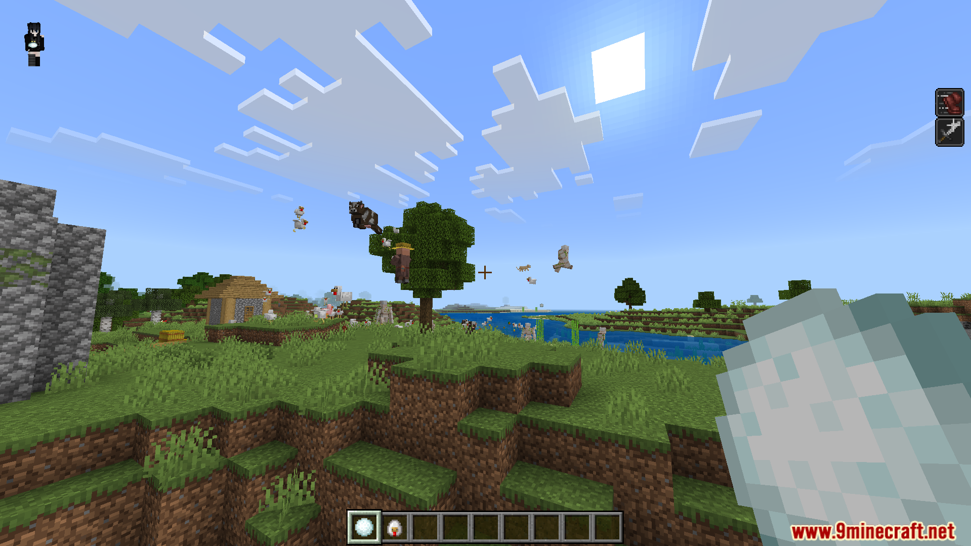 Gojo Satoru Awakening Addon showing mobs floating in the air with a snowball