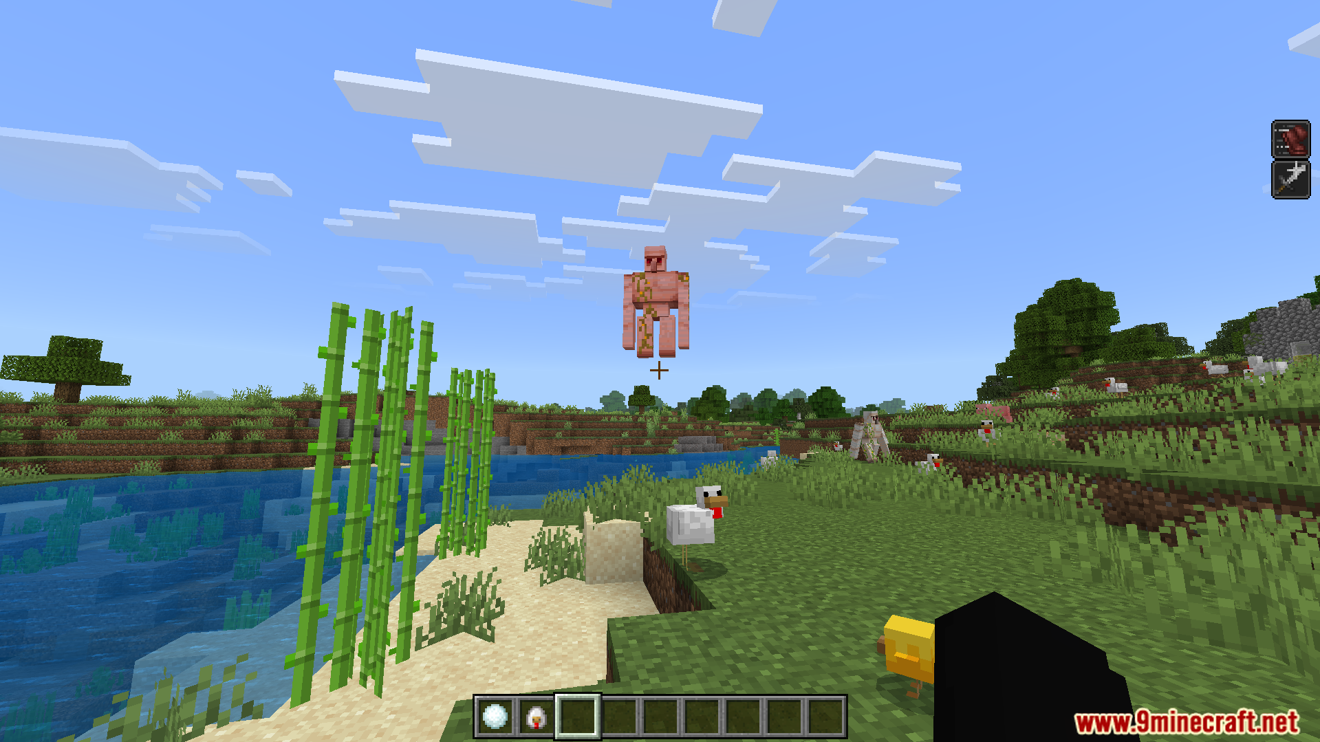 Player uses a special psychic ability to pull an iron golem into air