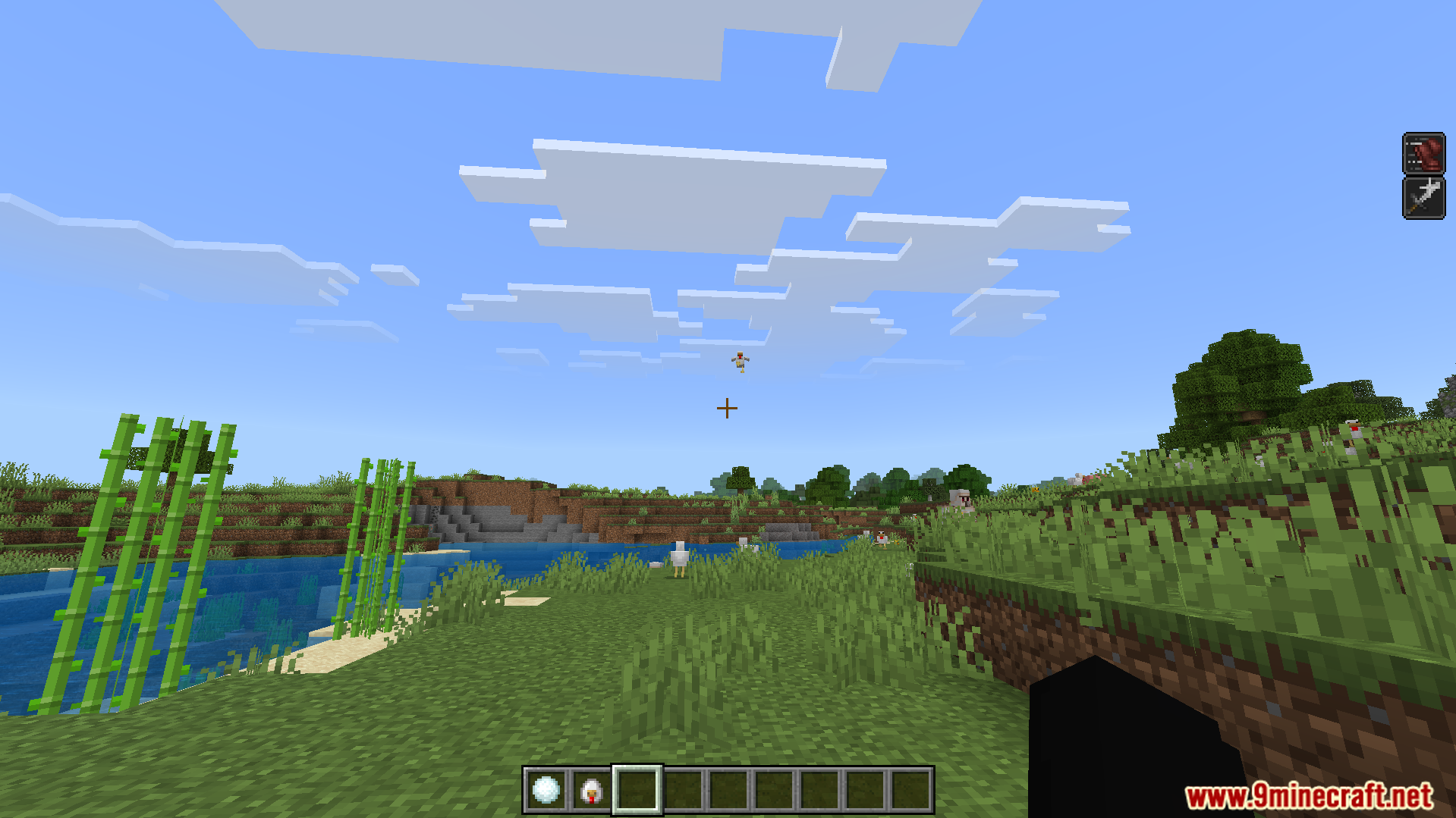 A chicken is pulled into the air using the Gojo Satoru Awakening Addon