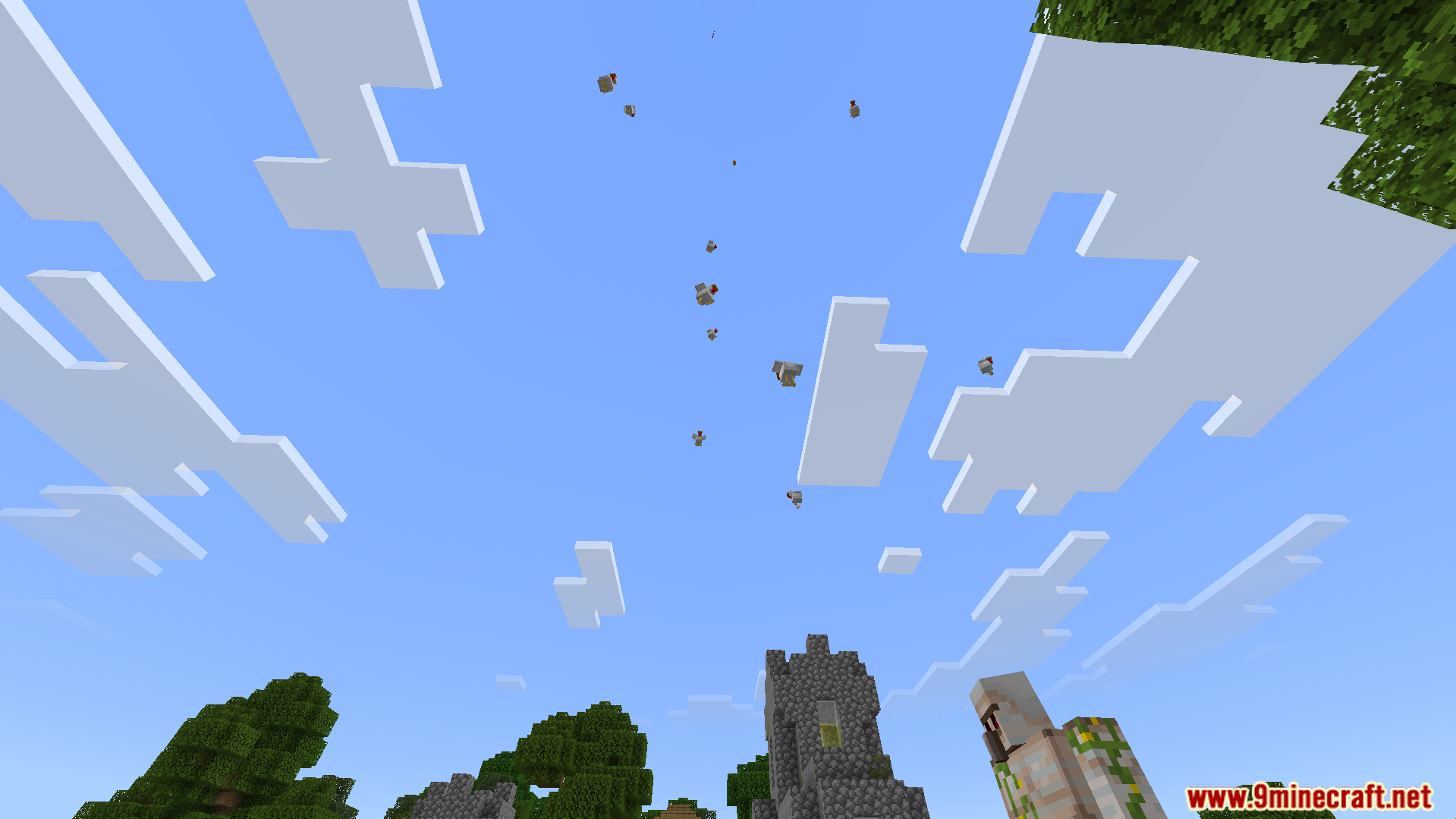 Mobs being pushed high into the air using powerful psychic abilities