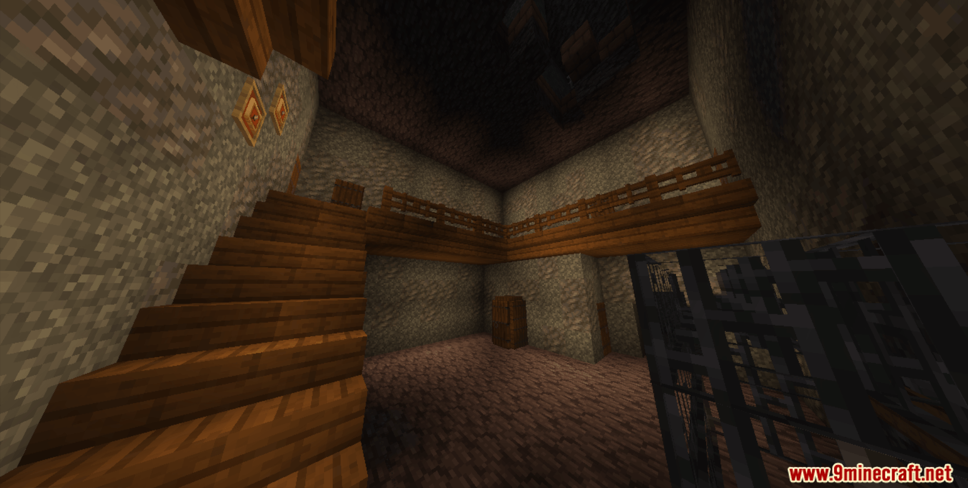 Granny Multiplayer Map Screenshot 9 A detailed room inside the scary house with stairs and a cage