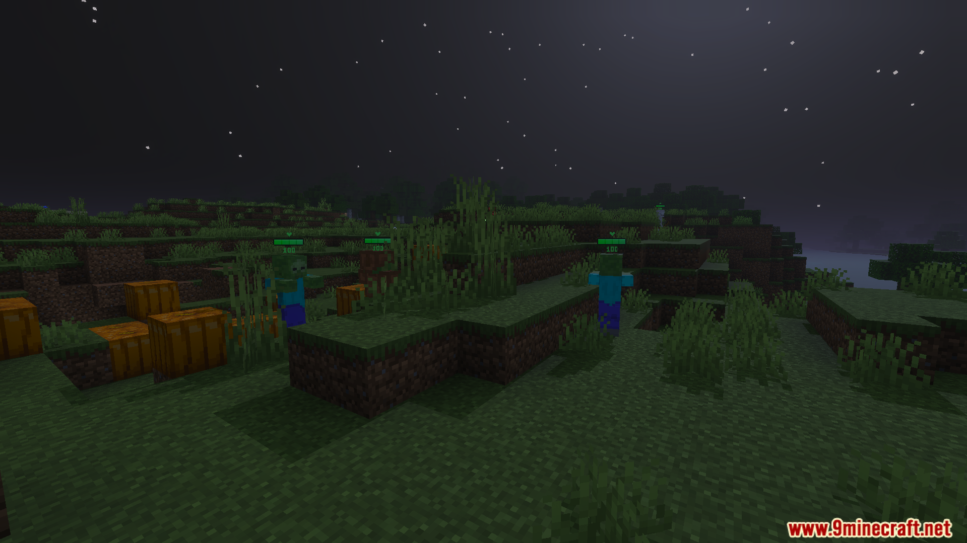 Health Bar Indicator Texture Pack showing green health bars above zombies at night