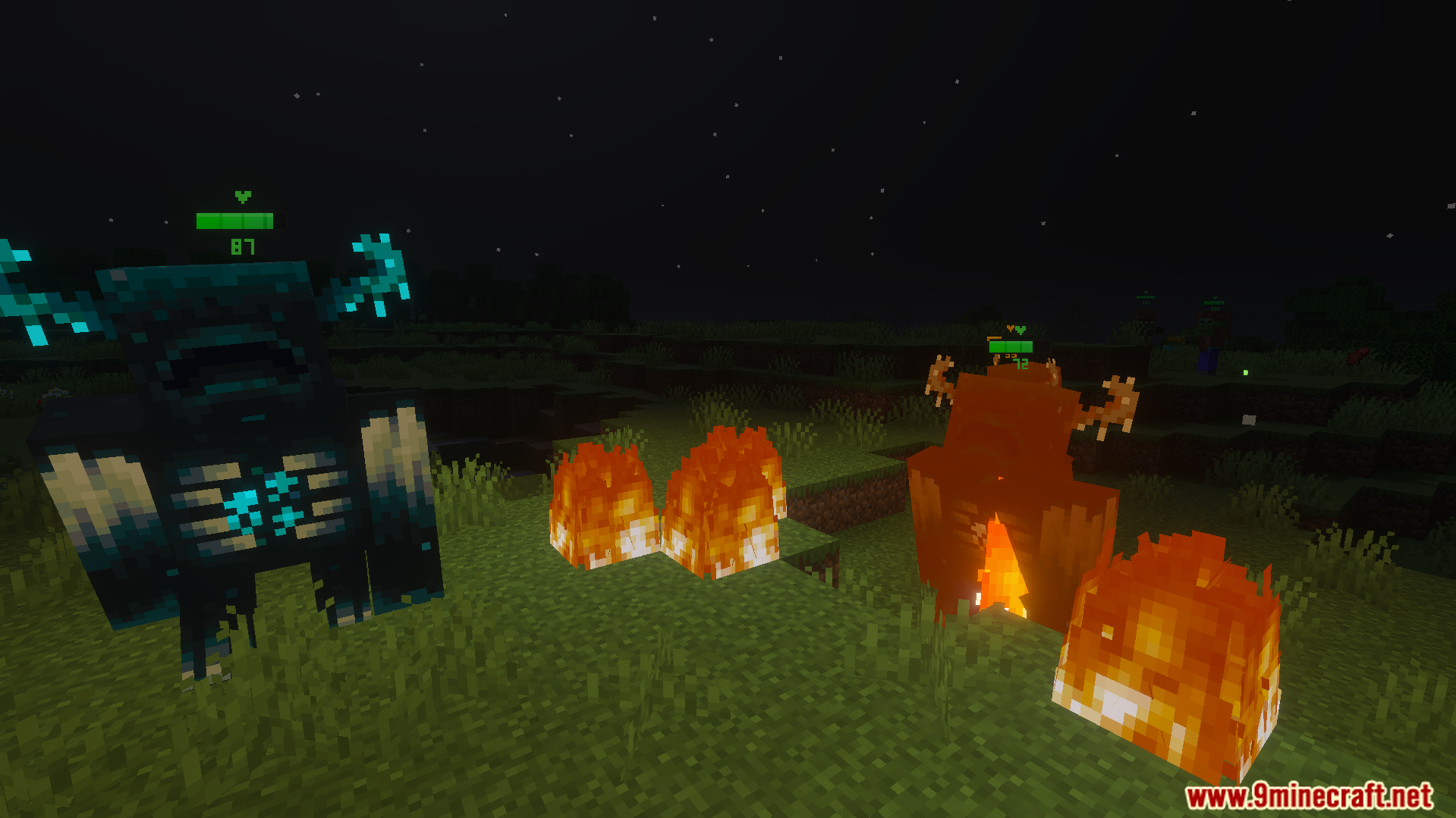 Health Bar Indicator Texture Pack showing health bars above a Warden mob