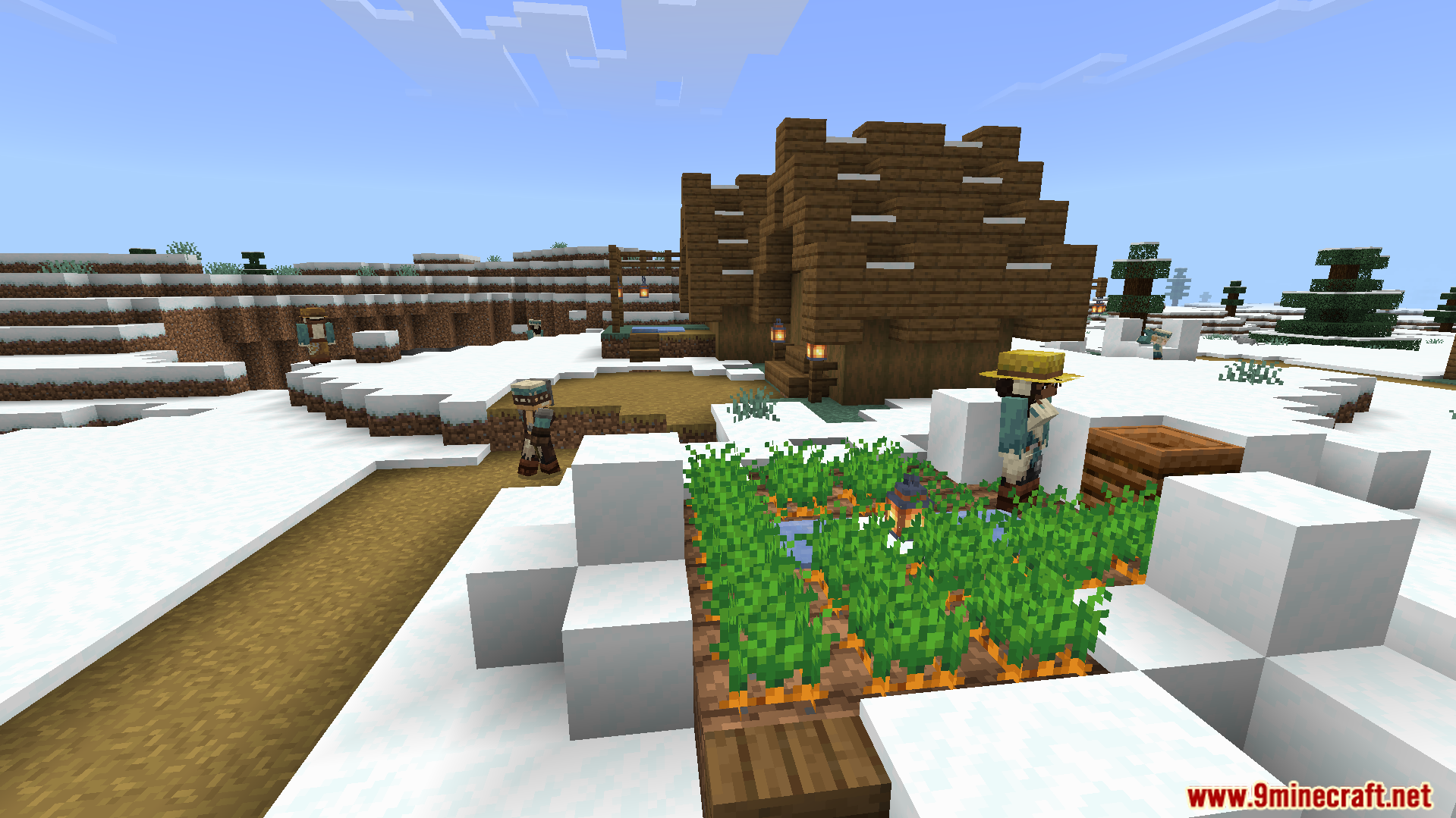 Human Era Villagers and Illagers X Actions N Stuff Texture Pack Screenshot 5 Human villagers with unique designs tend to their snowy village