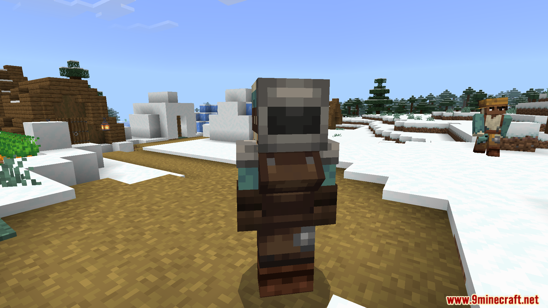 Human Era Villagers and Illagers X Actions N Stuff Texture Pack Screenshot 6 A human villager model wearing a unique helmet and apron
