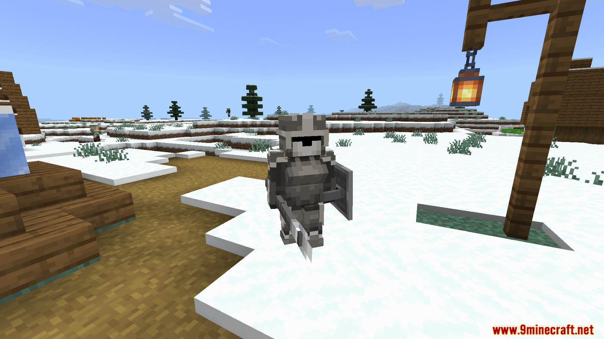 Human Era Villagers and Illagers X Actions N Stuff Texture Pack Screenshot 4 A medieval soldier iron golem stands guard in the snow