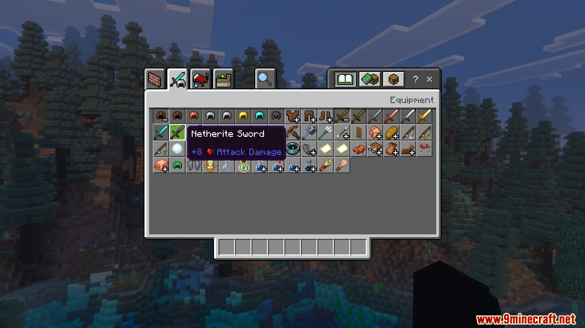 Icons Bedrock Edition Texture Pack Screenshot 4 Inventory screen displaying a netherite sword with a custom attack damage icon