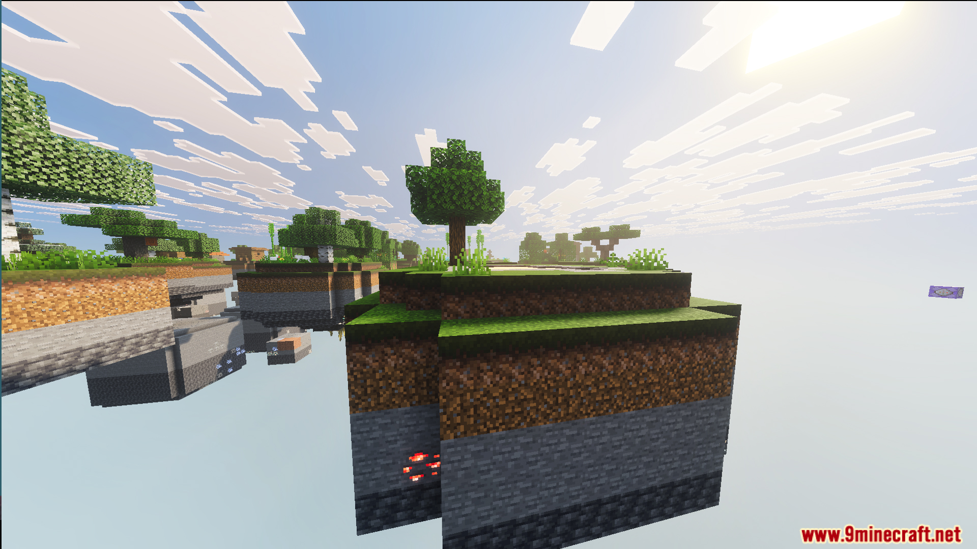 A floating island with a tree and redstone ore above the clouds