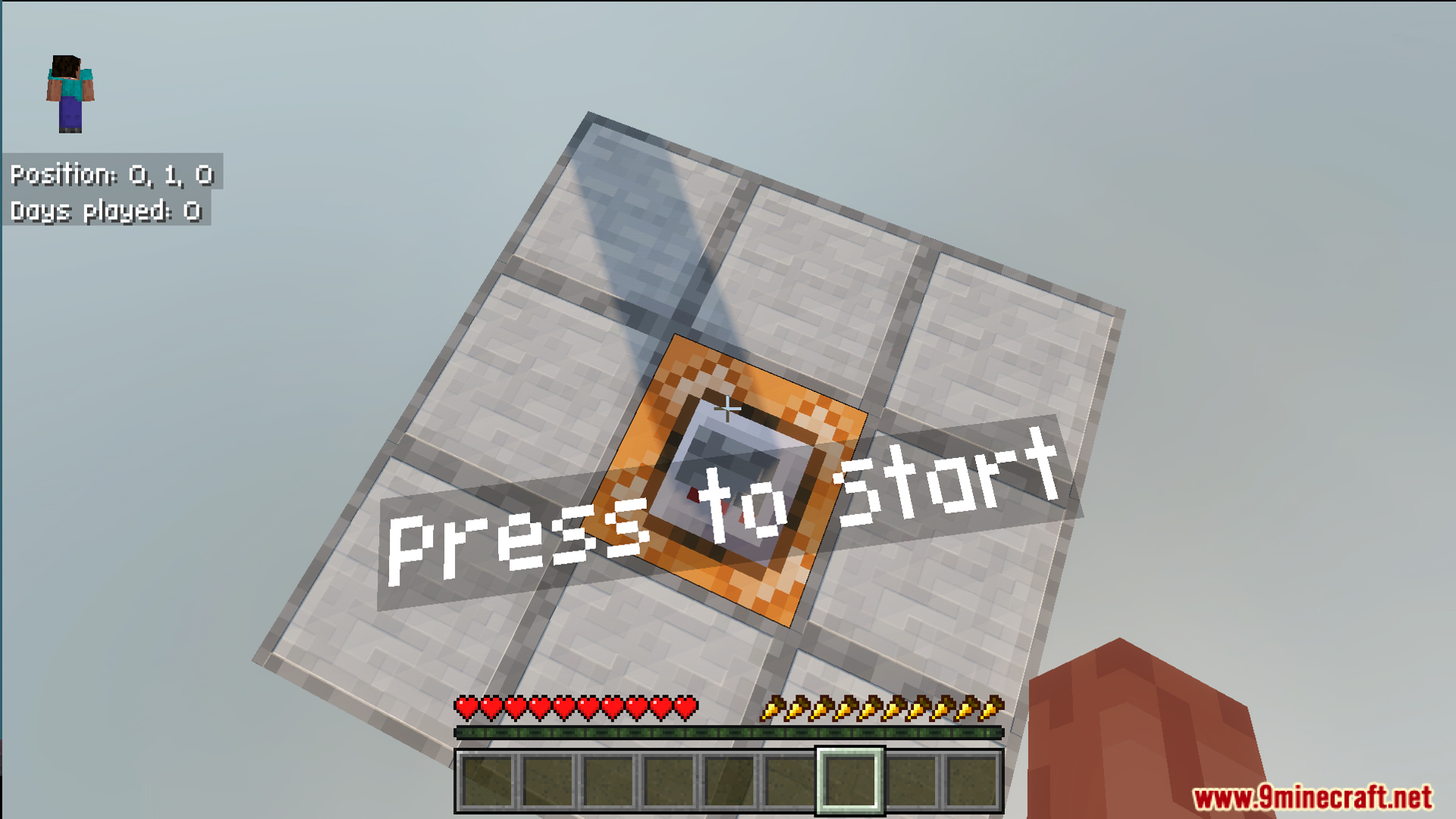 Starting platform with a command block and button for Infinite Skyblock Map