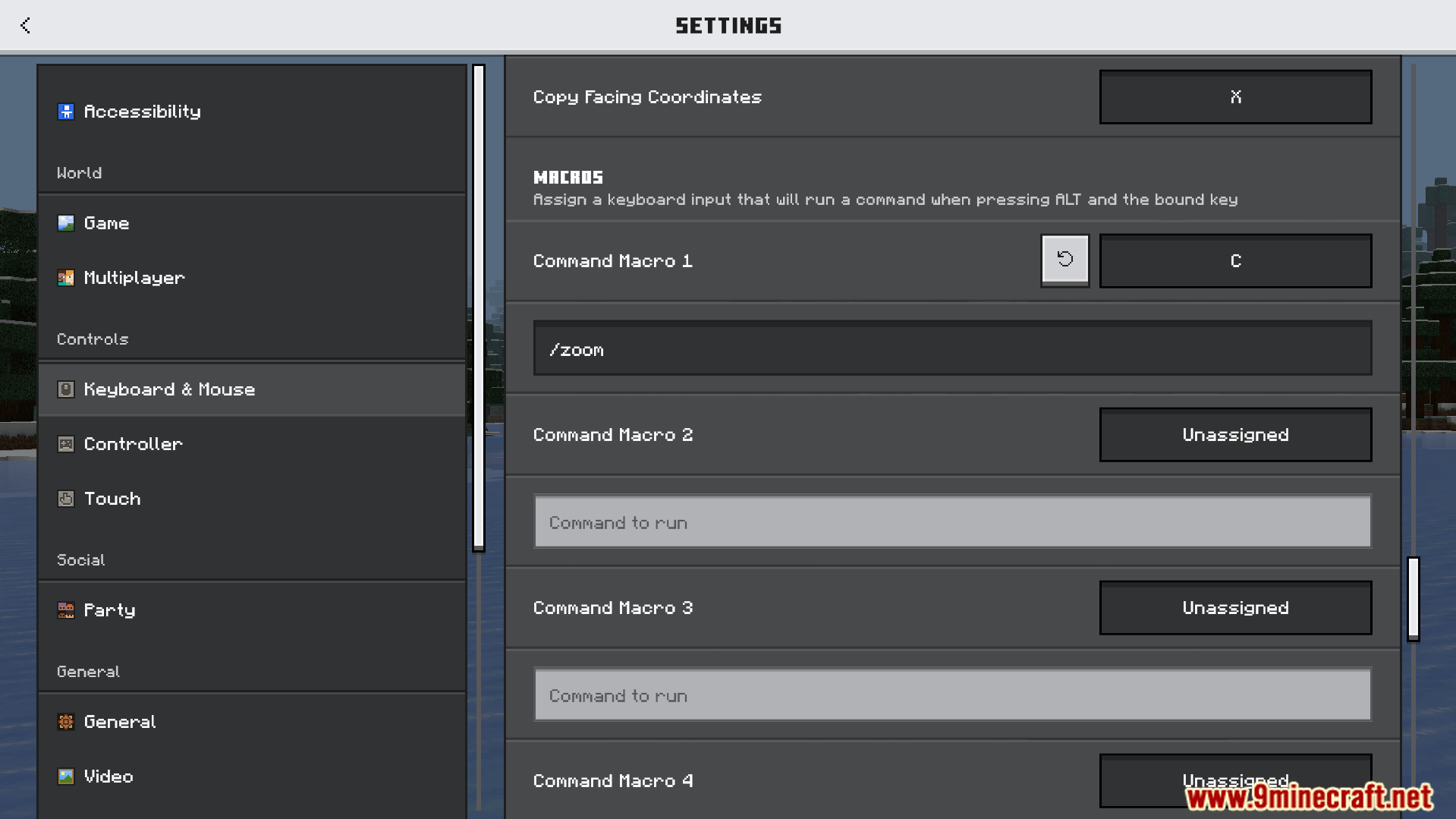 Configuring a custom keyboard shortcut macro to run the zoom command