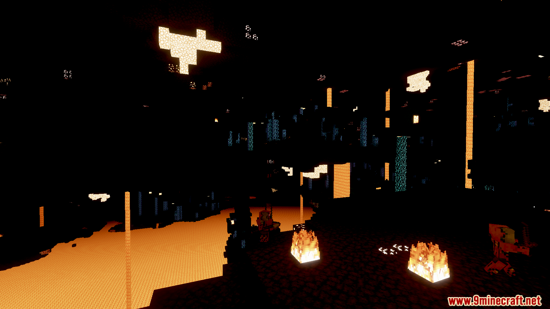 Better lighting in dark places showing colored lights from glowing objects