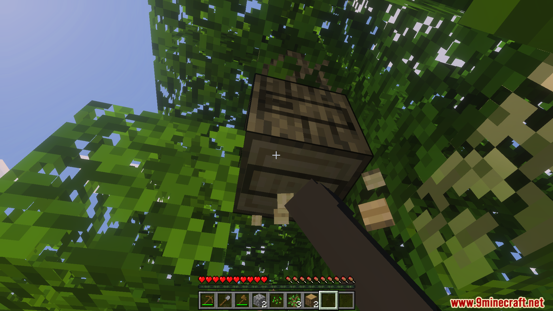Loading Block Breaking Animation Texture Pack Screenshot 7 Player mining a tree log using the Loading Block Breaking Animation Texture Pack