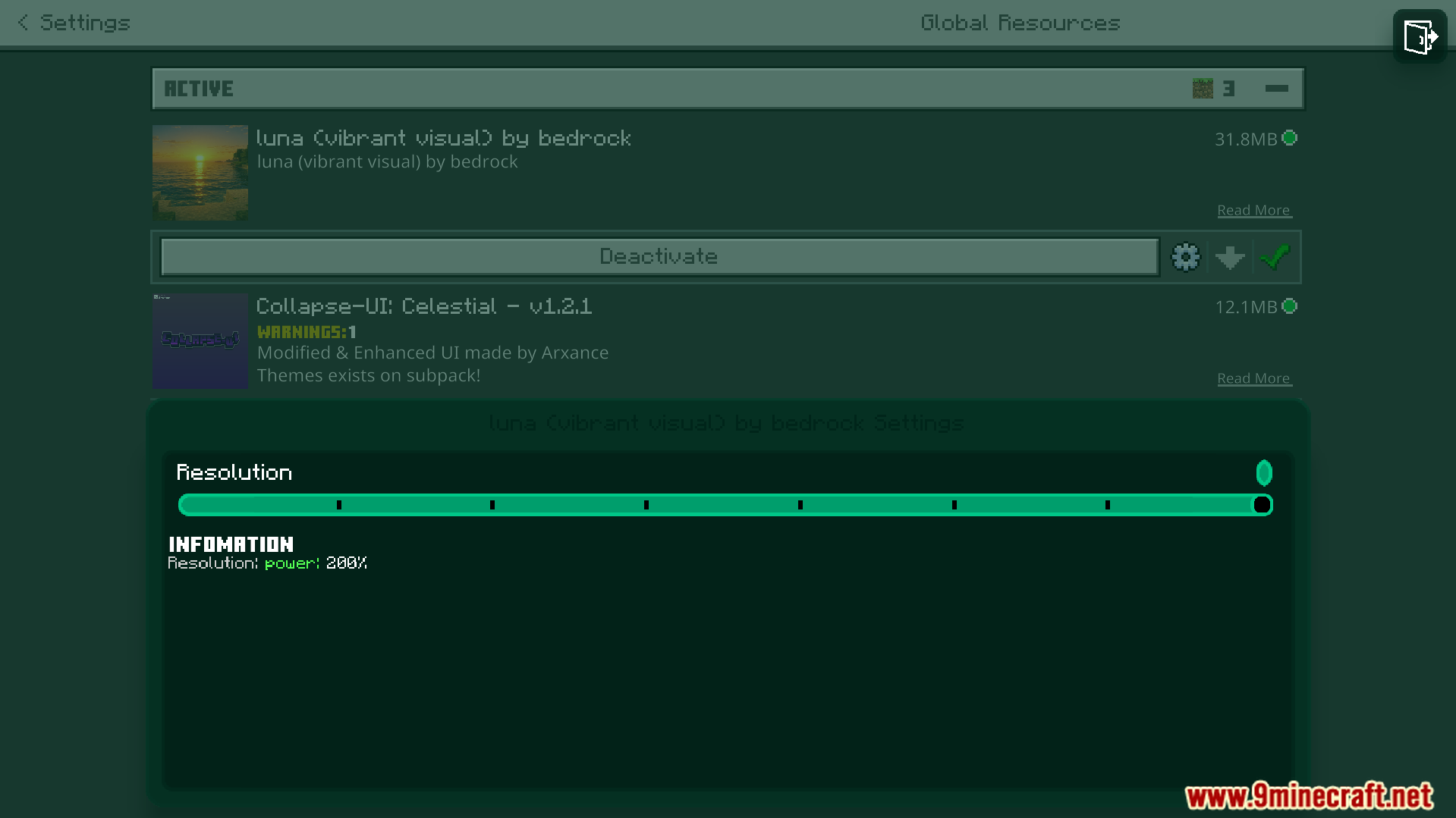 Adjusting resolution power to 200 percent in Luna Vibrant Visual settings