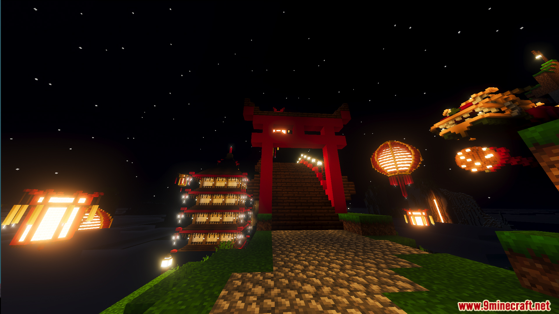 Lunar Festival Hunt Map Screenshot 3 Red gate and glowing lanterns at night in Lunar Festival Hunt Map