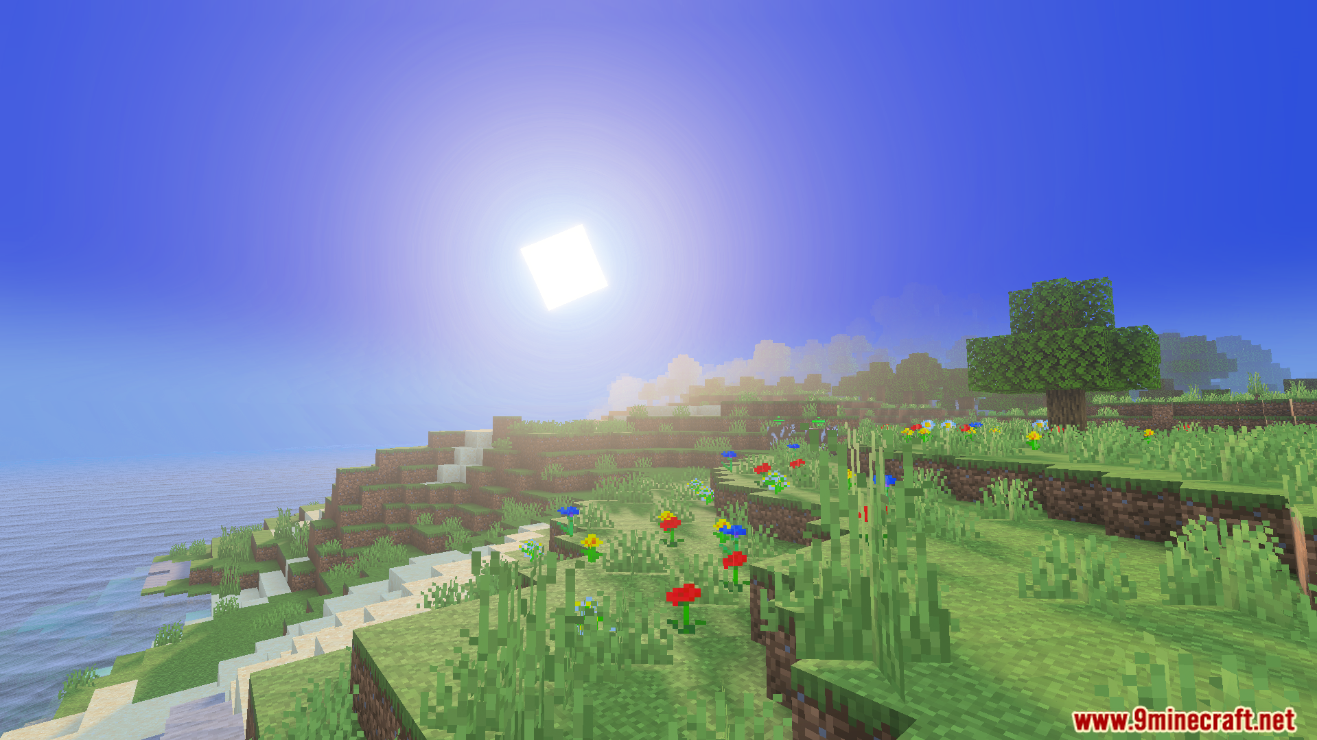 Luvid Visual Refined Texture Pack Screenshot 3 Luvid Visual Refined Texture Pack adds warm golden lighting to a flowery hill